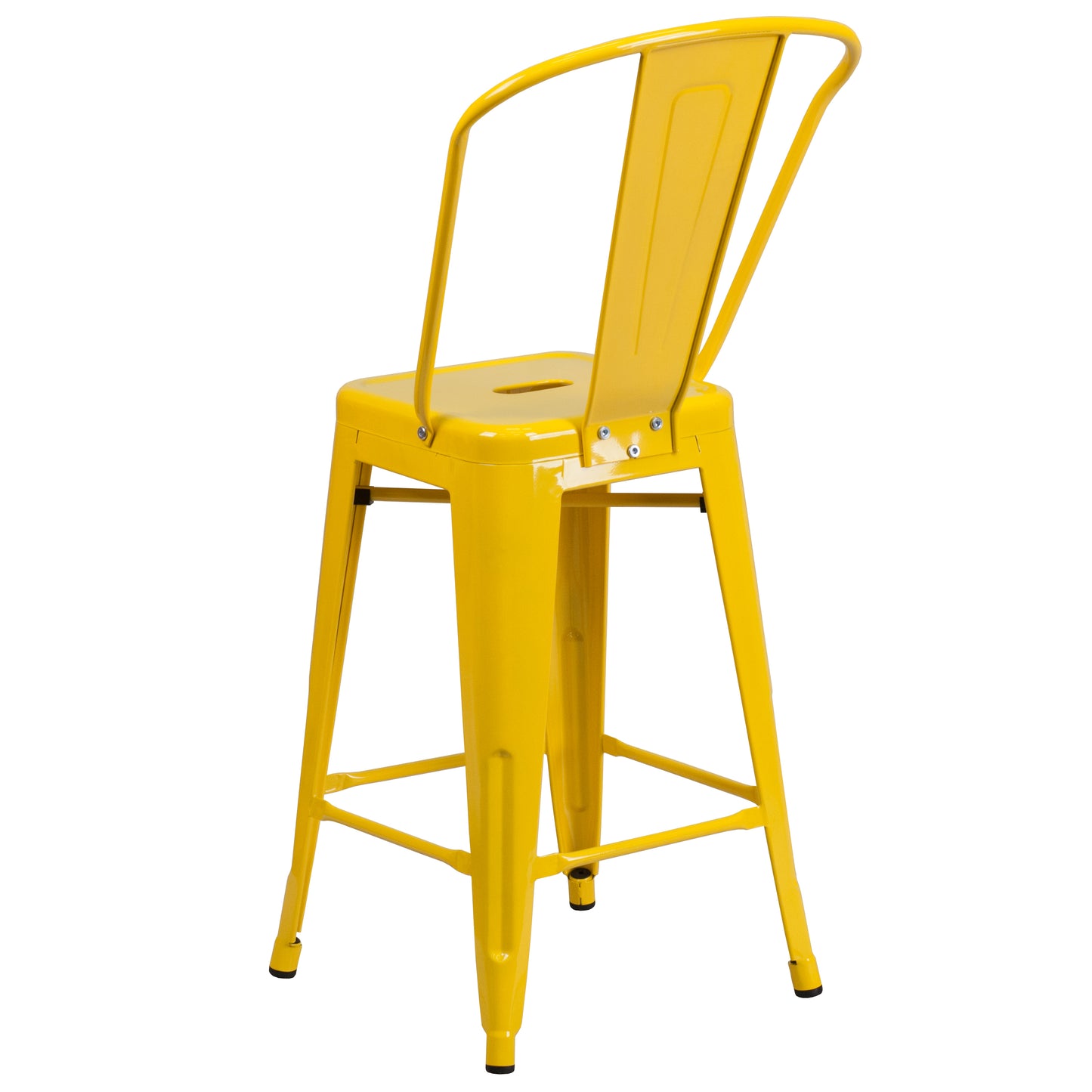 Kai Commercial Grade 24" High Yellow Metal Indoor-Outdoor Counter Height Stool with Removable Back Yellow