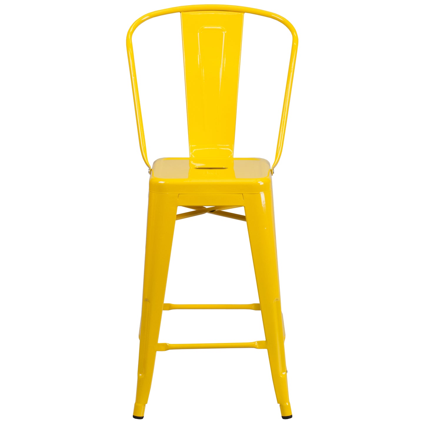 Kai Commercial Grade 24" High Yellow Metal Indoor-Outdoor Counter Height Stool with Removable Back Yellow