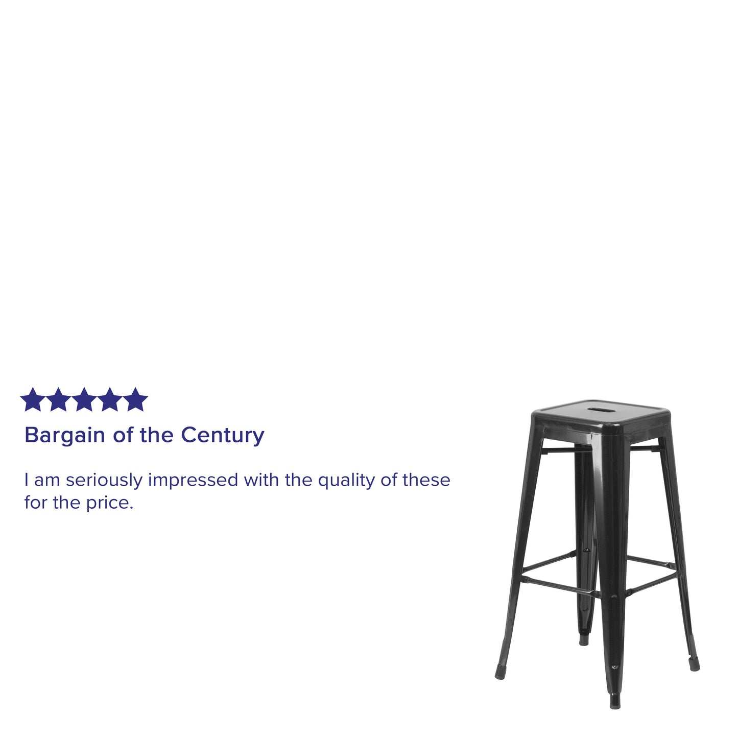Kai Commercial Grade 30" High Backless Black Metal Indoor-Outdoor Barstool with Square Seat Black