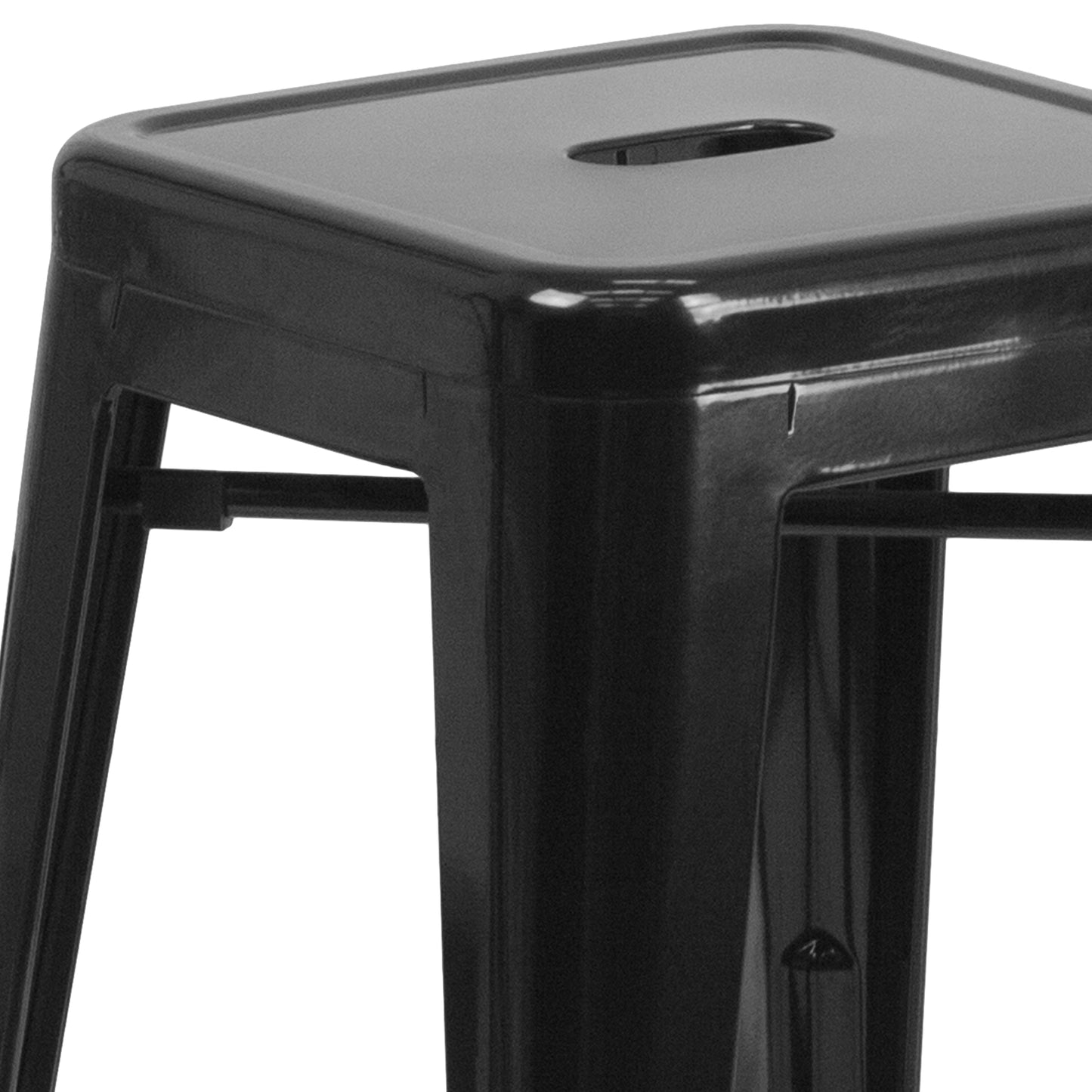 Kai Commercial Grade 30" High Backless Black Metal Indoor-Outdoor Barstool with Square Seat Black