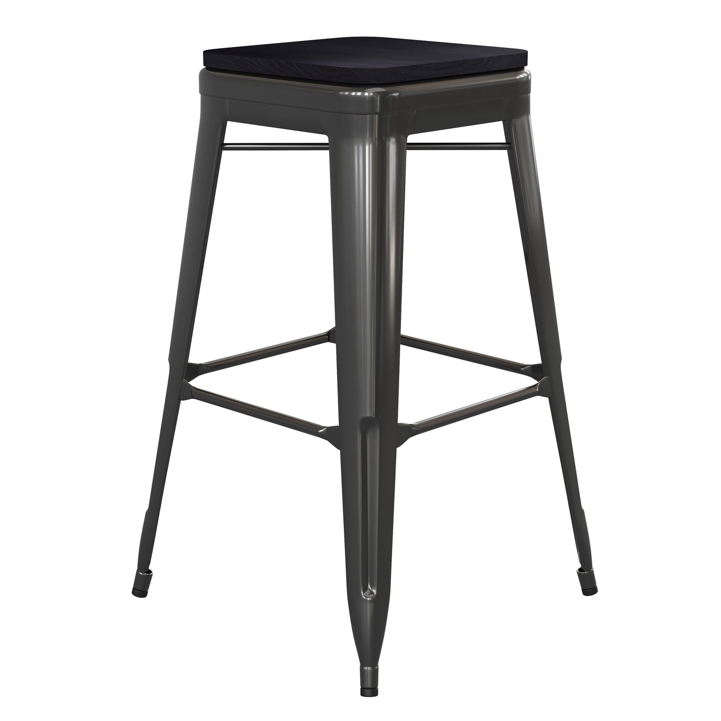 Kai Commercial Grade 30" High Backless Black Metal Indoor-Outdoor Barstool with Black Poly Resin Wood Seat Black Seat/Black Frame