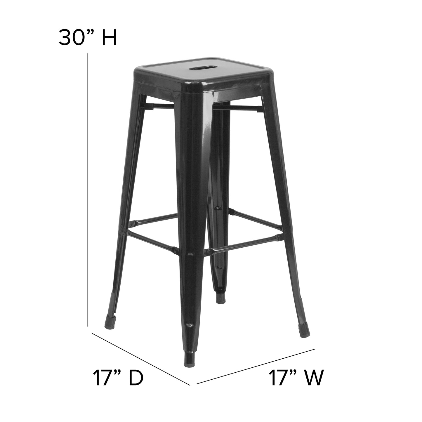 Kai Commercial Grade 30" High Backless Black Metal Indoor-Outdoor Barstool with Black Poly Resin Wood Seat Black Seat/Black Frame