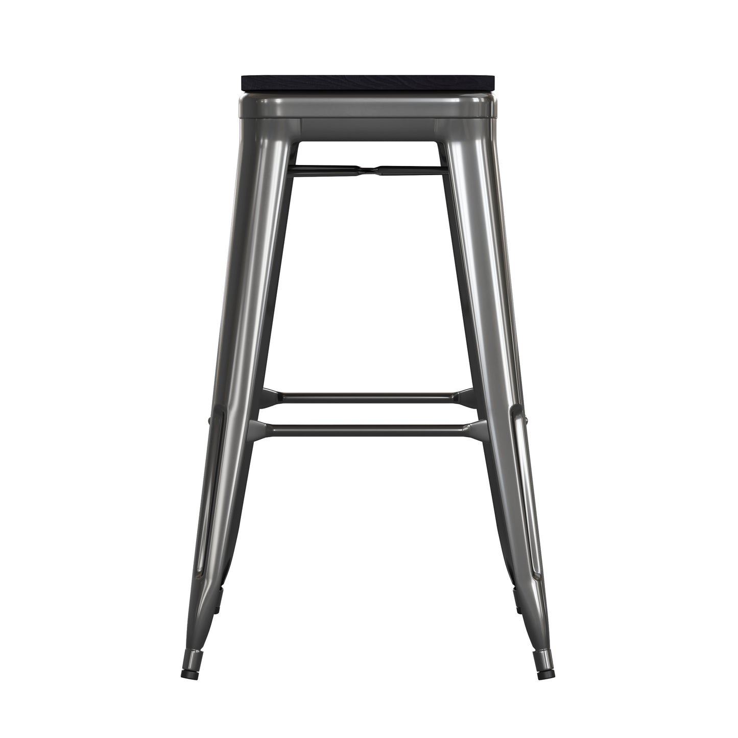 Kai Commercial Grade 30" High Backless Black Metal Indoor-Outdoor Barstool with Black Poly Resin Wood Seat Black Seat/Black Frame