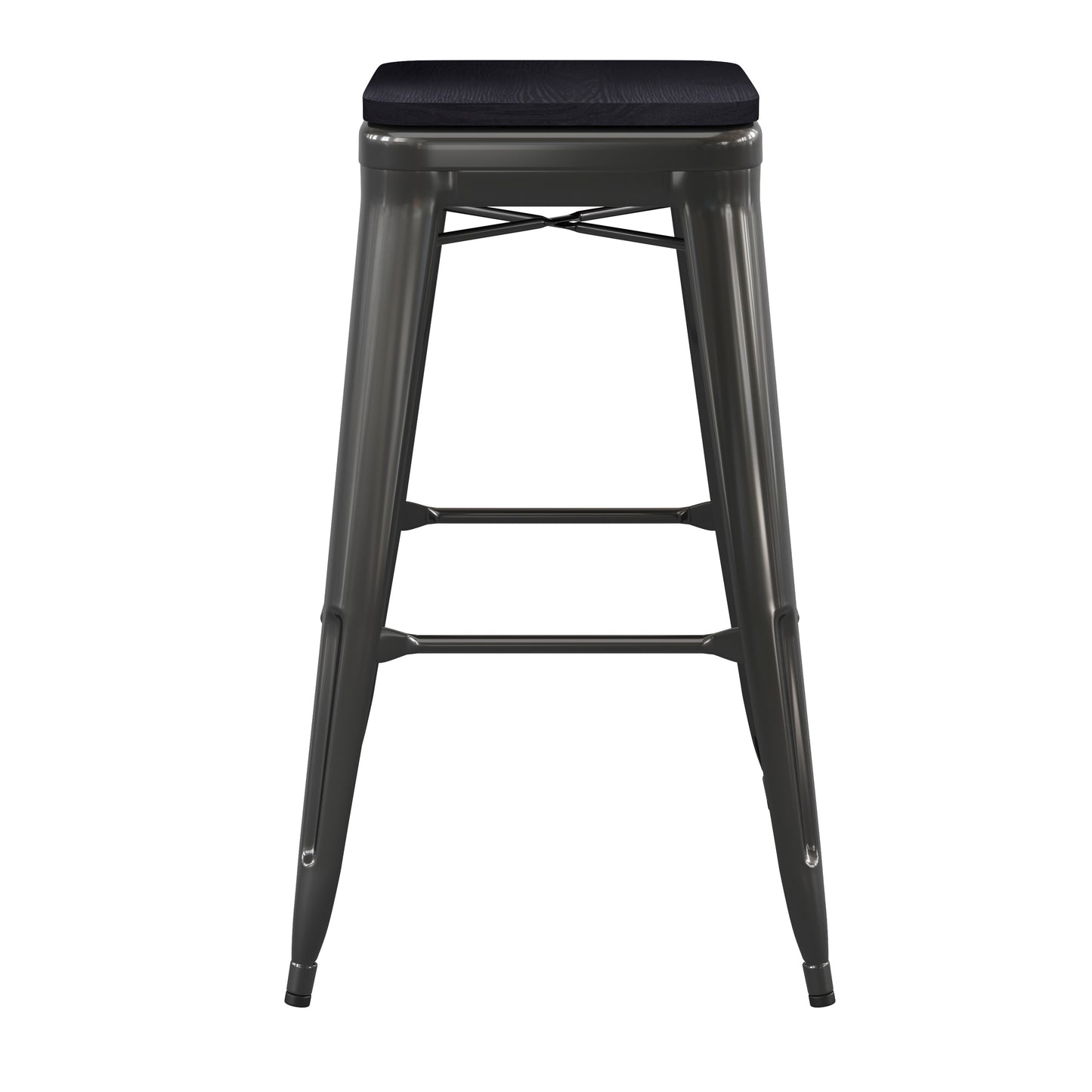 Kai Commercial Grade 30" High Backless Black Metal Indoor-Outdoor Barstool with Black Poly Resin Wood Seat Black Seat/Black Frame