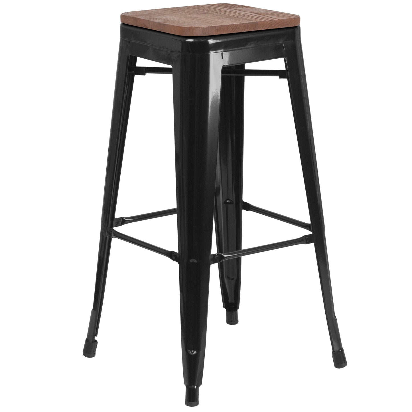 Lily 30" High Backless Black Metal Barstool with Square Wood Seat Black