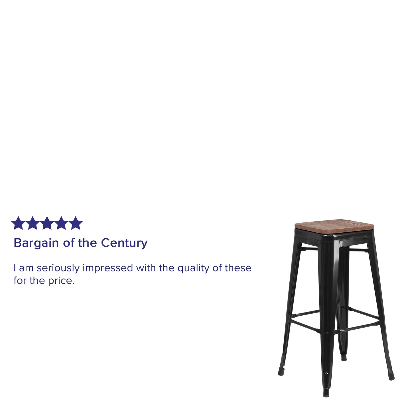 Lily 30" High Backless Black Metal Barstool with Square Wood Seat Black