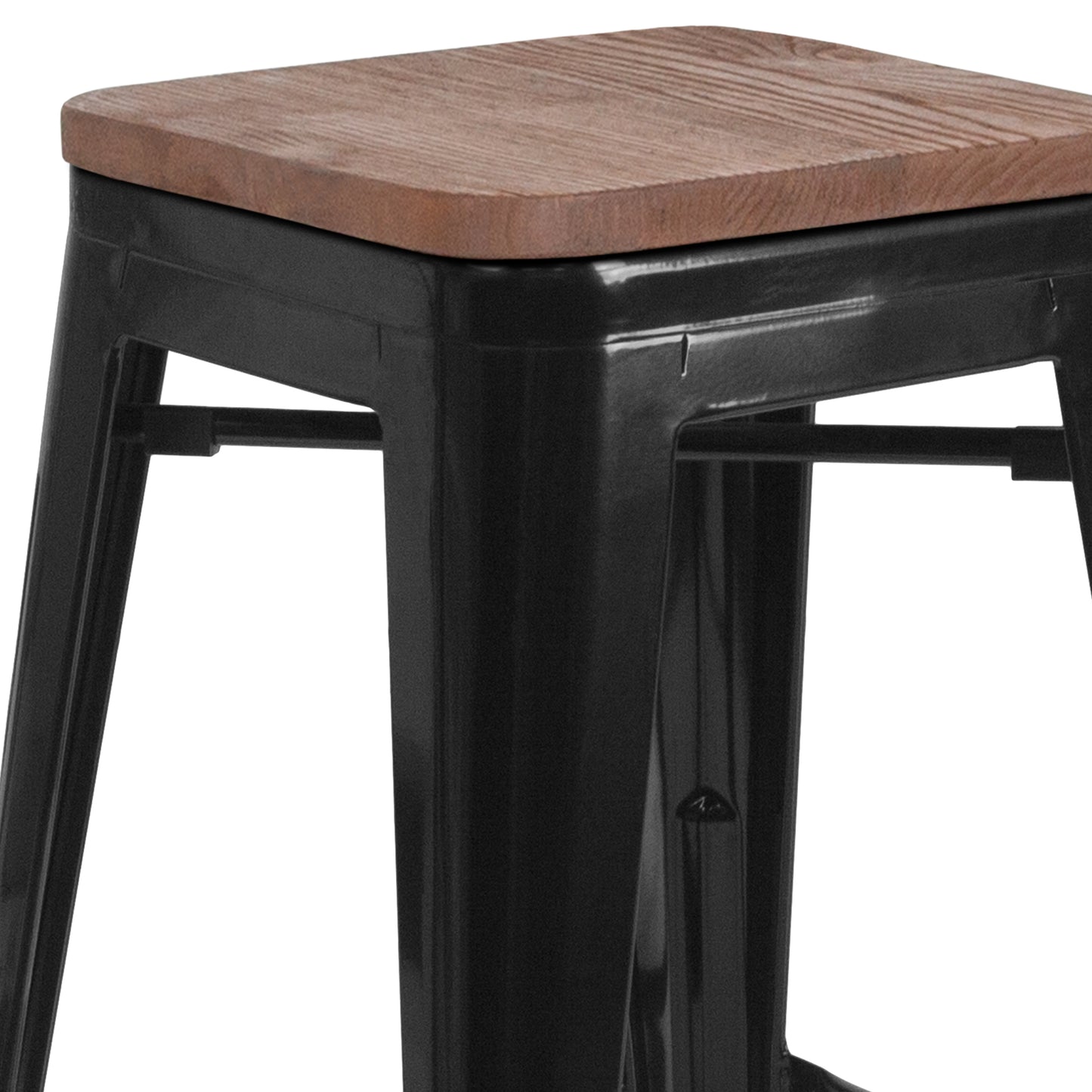 Lily 30" High Backless Black Metal Barstool with Square Wood Seat Black