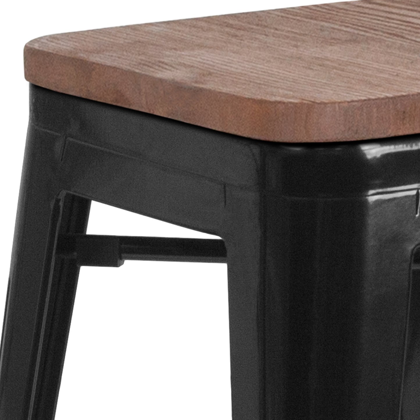 Lily 30" High Backless Black Metal Barstool with Square Wood Seat Black