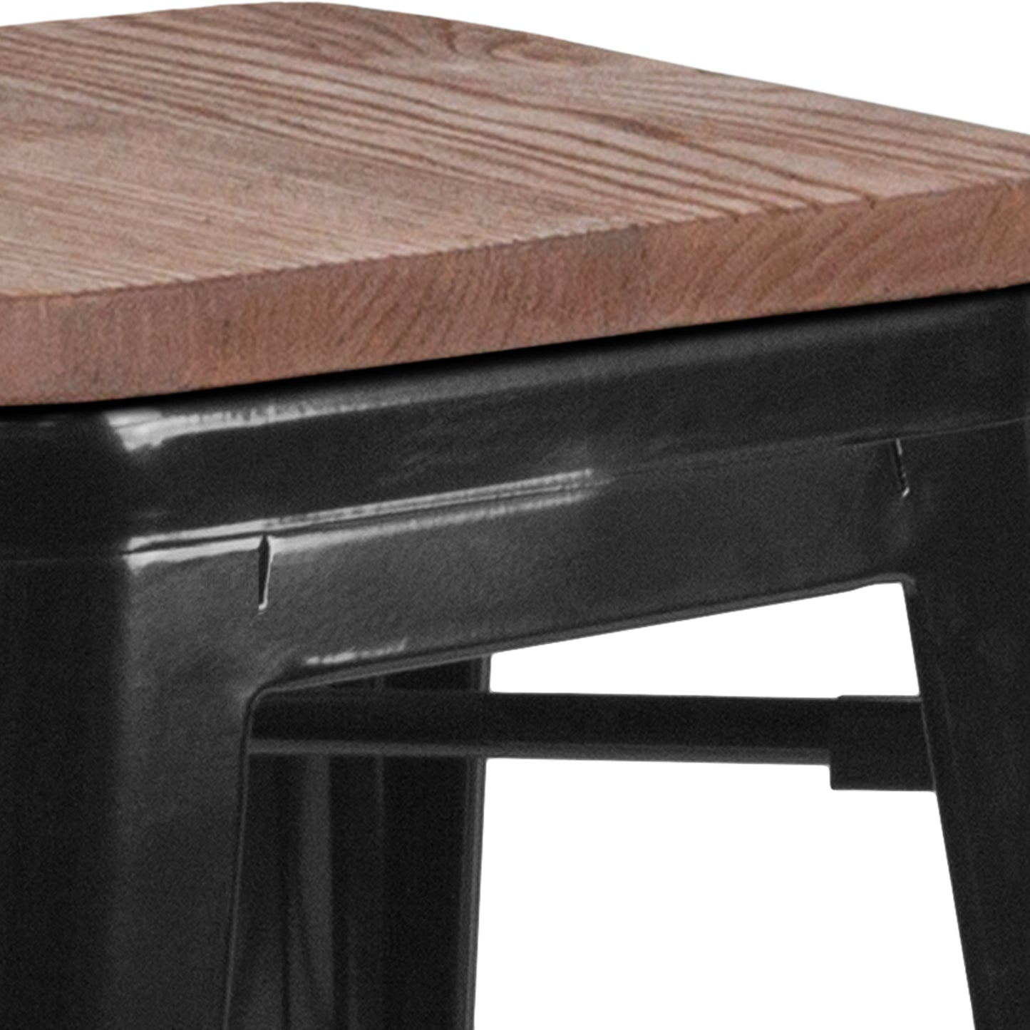 Lily 30" High Backless Black Metal Barstool with Square Wood Seat Black