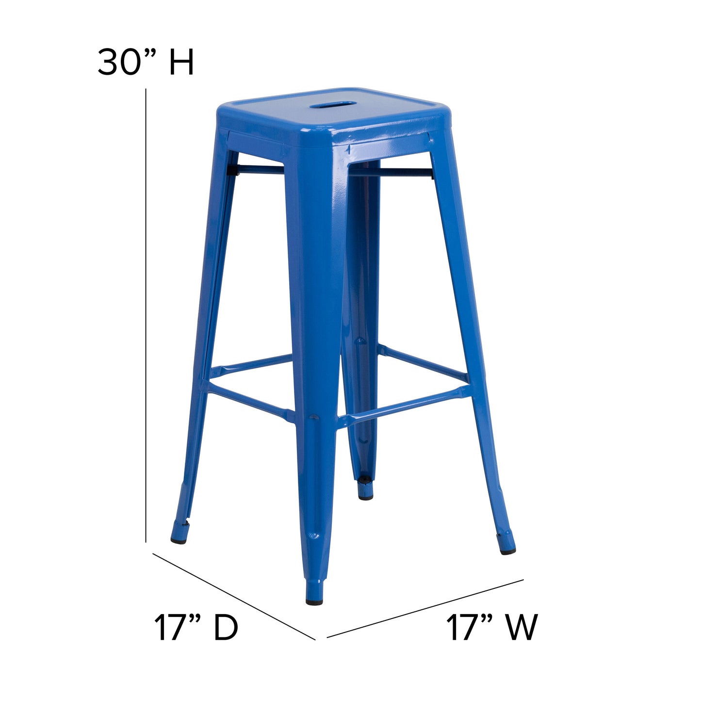 Kai Commercial Grade 30" High Backless Blue Metal Indoor-Outdoor Barstool with Square Seat Blue