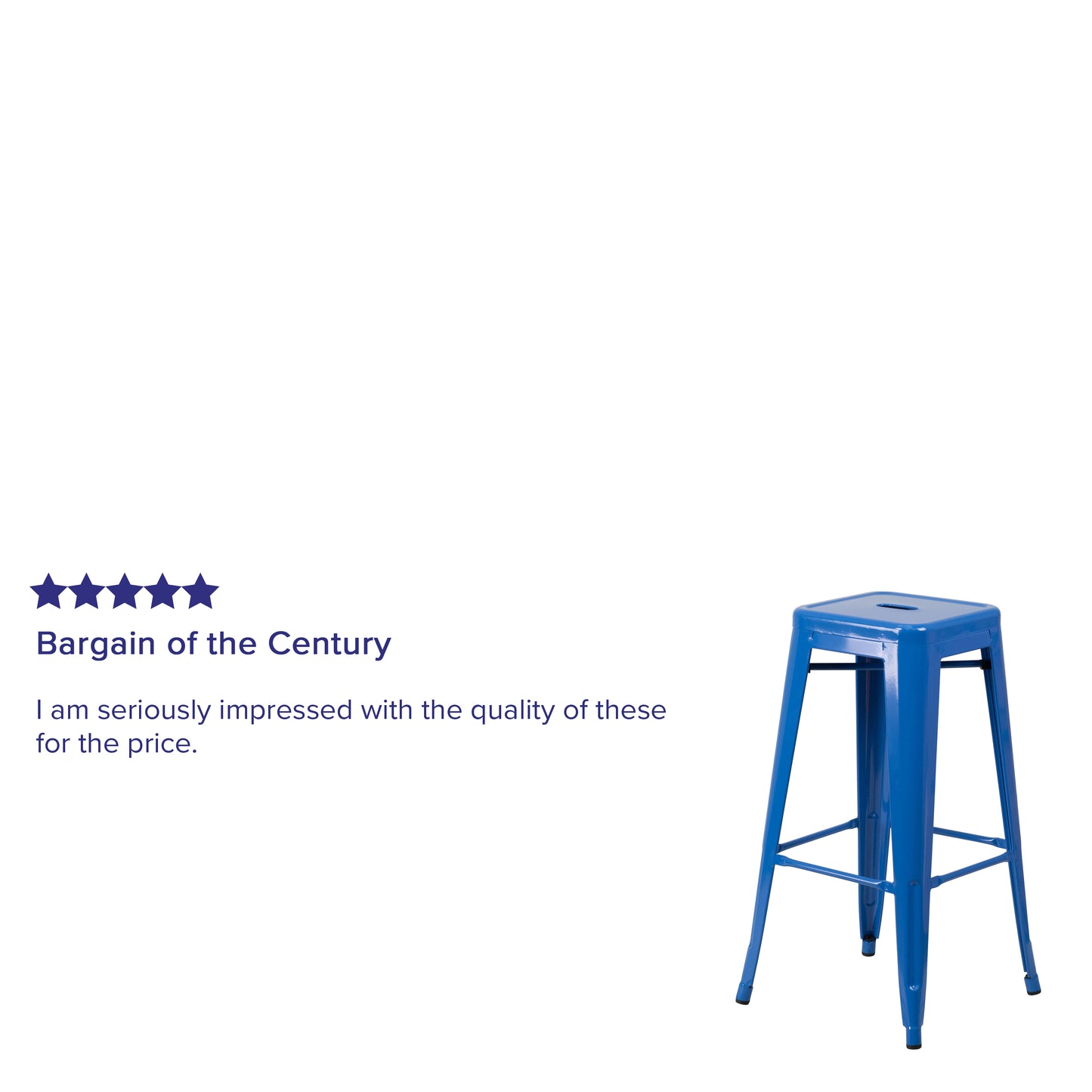 Kai Commercial Grade 30" High Backless Blue Metal Indoor-Outdoor Barstool with Square Seat Blue