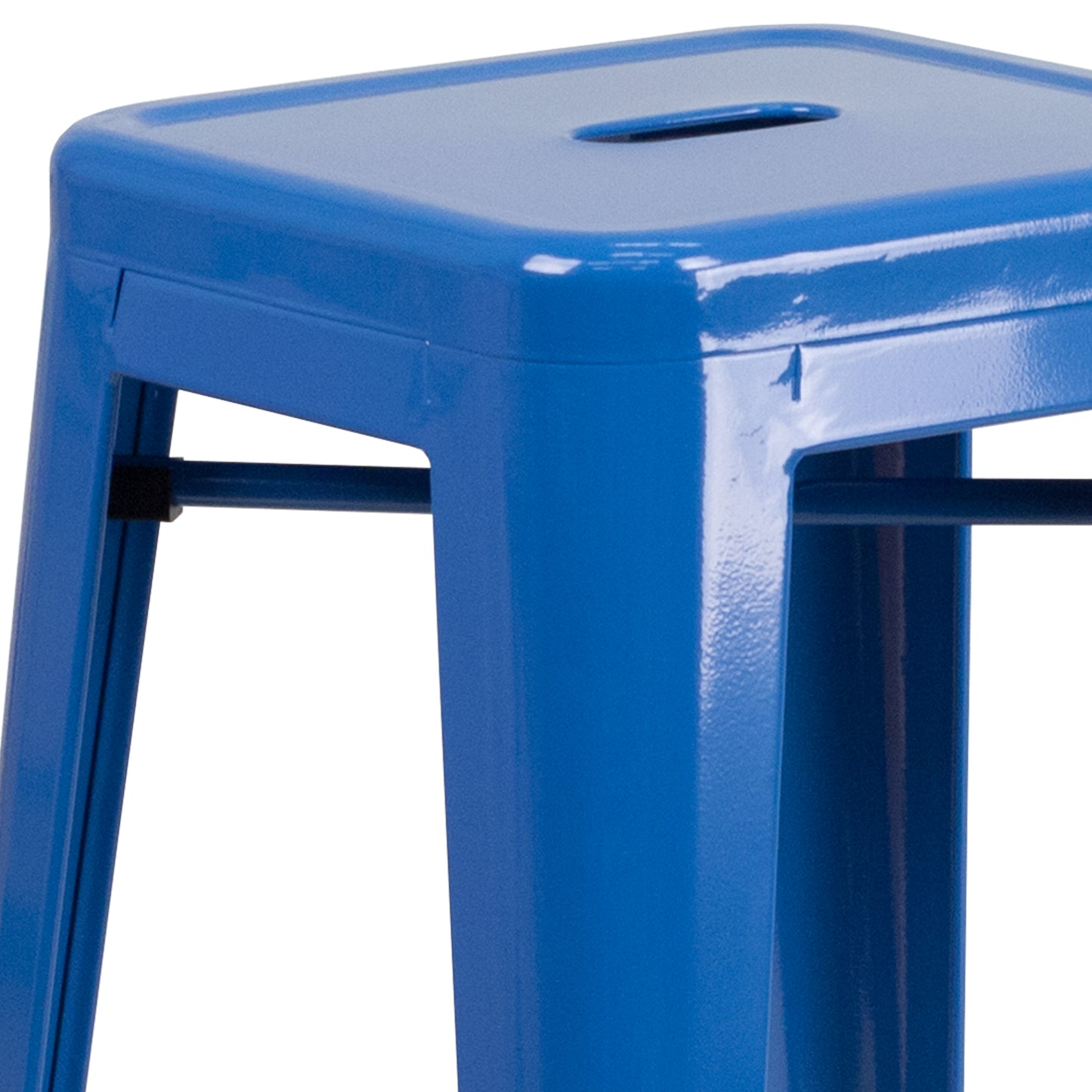 Kai Commercial Grade 30" High Backless Blue Metal Indoor-Outdoor Barstool with Square Seat Blue