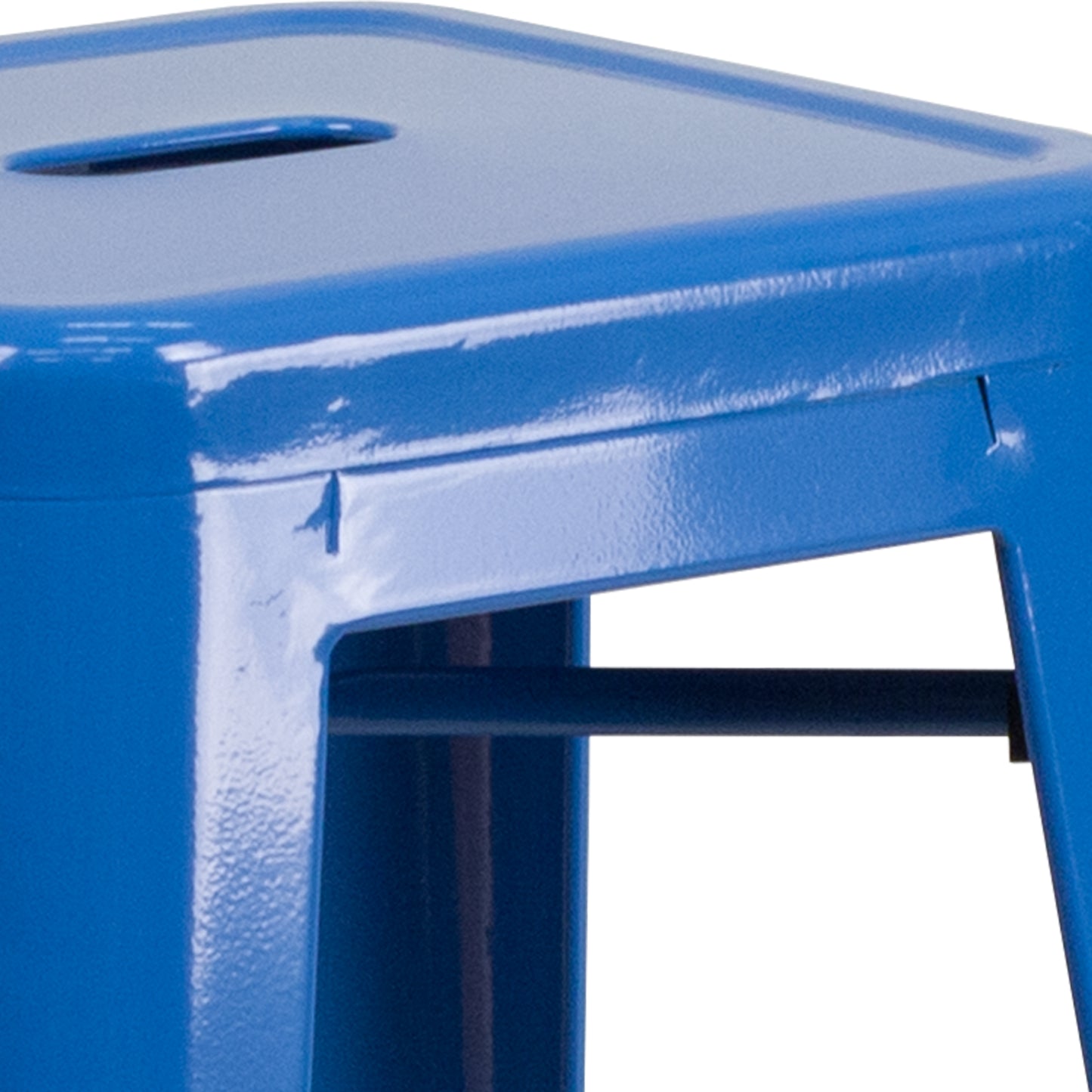 Kai Commercial Grade 30" High Backless Blue Metal Indoor-Outdoor Barstool with Square Seat Blue