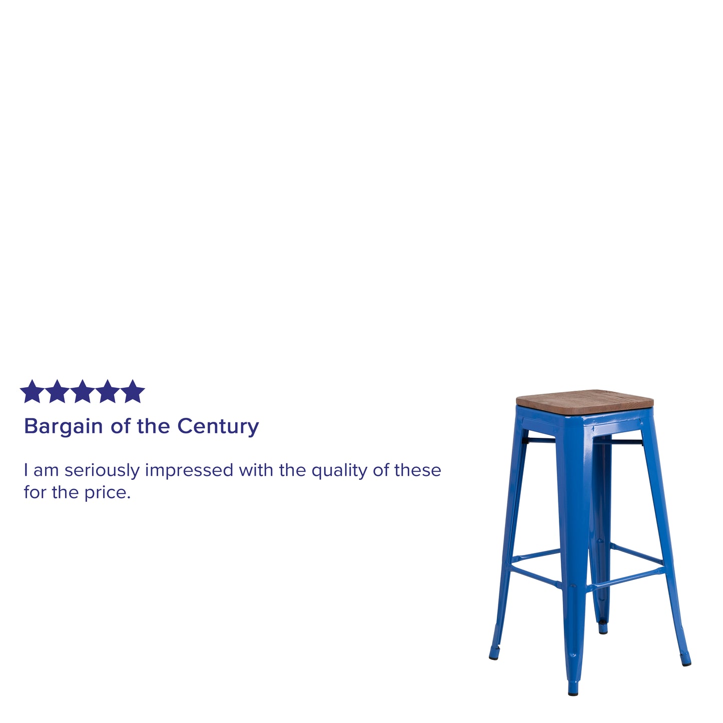 Lily 30" High Backless Blue Metal Barstool with Square Wood Seat Blue