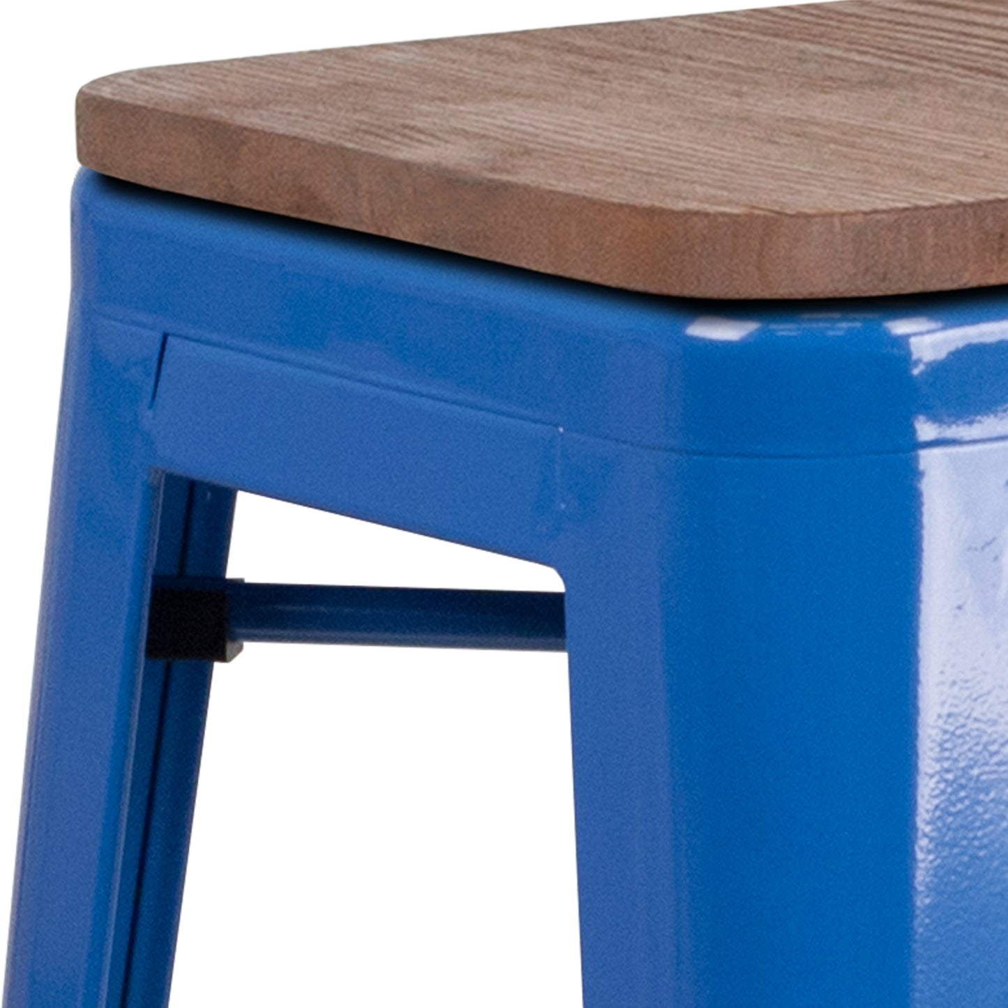 Lily 30" High Backless Blue Metal Barstool with Square Wood Seat Blue