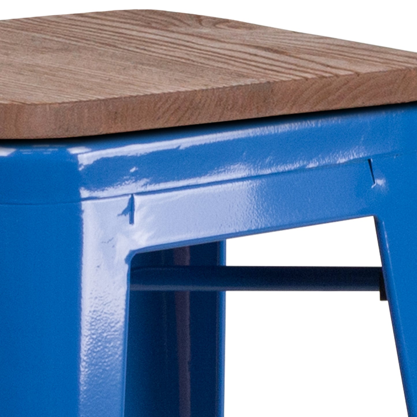 Lily 30" High Backless Blue Metal Barstool with Square Wood Seat Blue