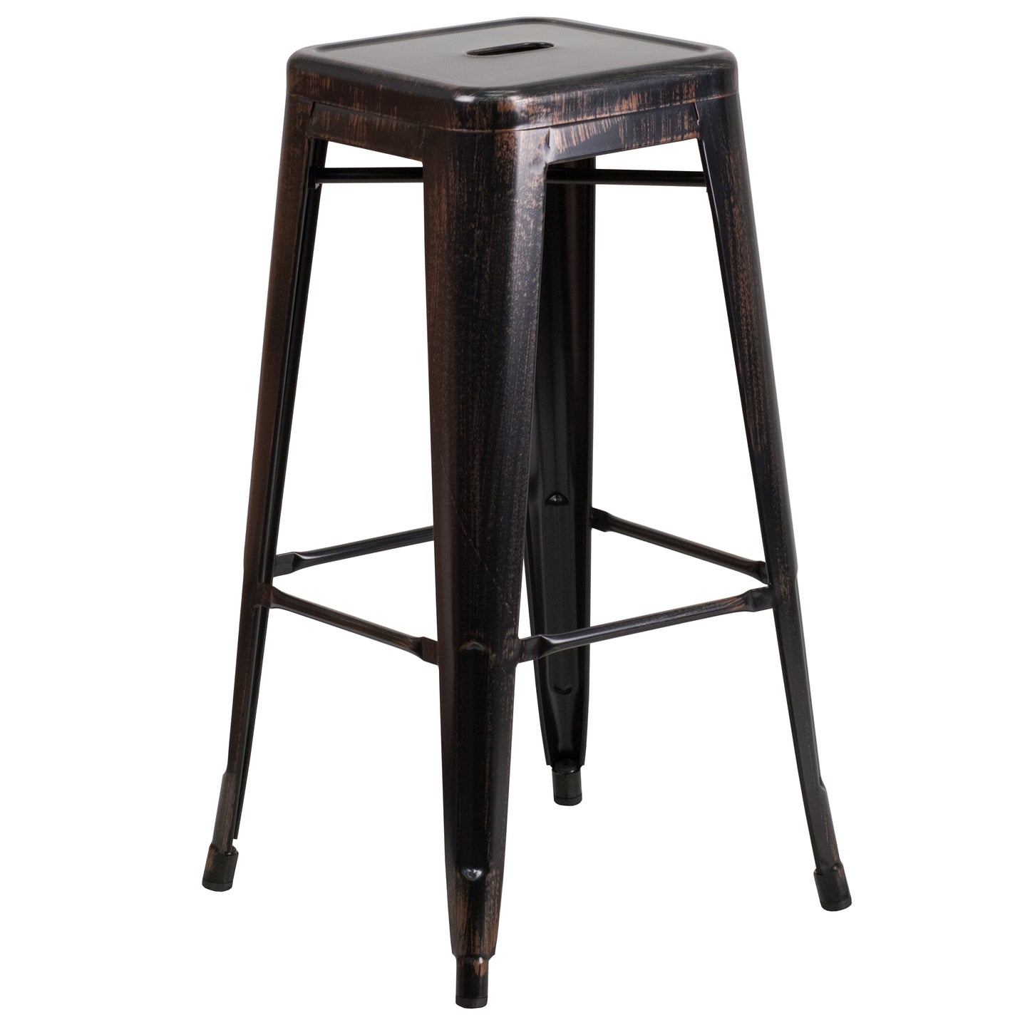 Kai Commercial Grade 30" High Backless Black-Antique Gold Metal Indoor-Outdoor Barstool with Square Seat Black-Antique Gold