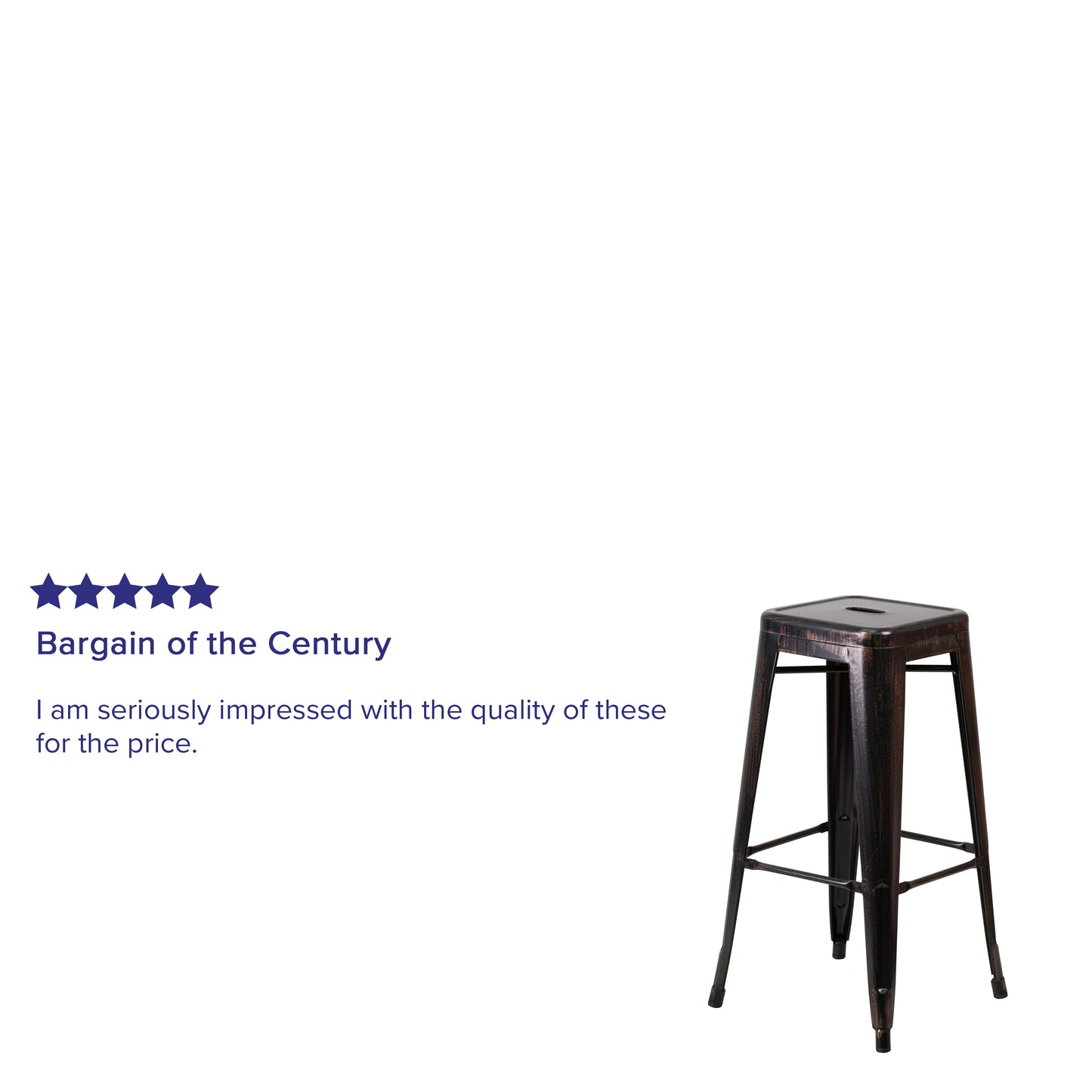 Kai Commercial Grade 30" High Backless Black-Antique Gold Metal Indoor-Outdoor Barstool with Square Seat Black-Antique Gold