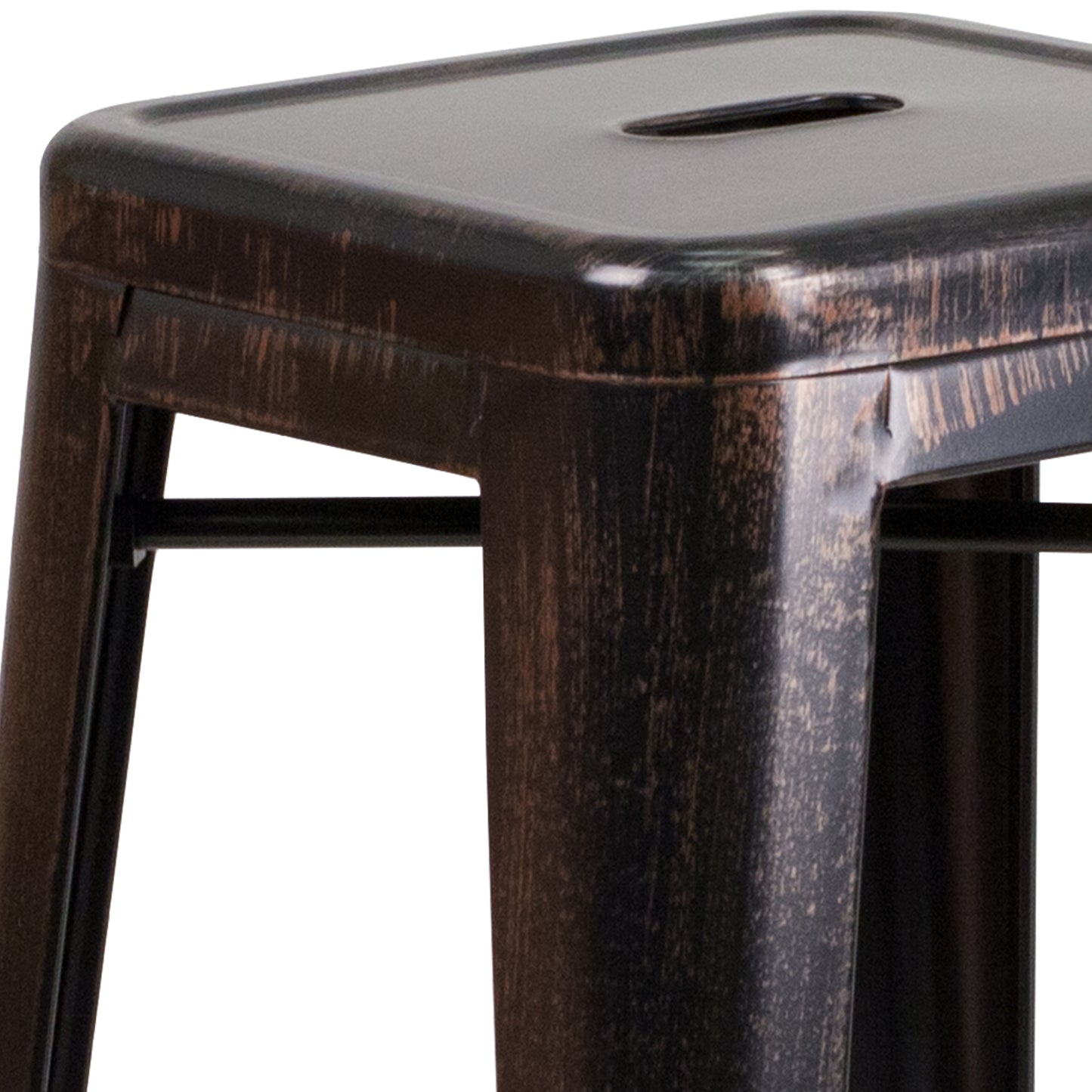 Kai Commercial Grade 30" High Backless Black-Antique Gold Metal Indoor-Outdoor Barstool with Square Seat Black-Antique Gold