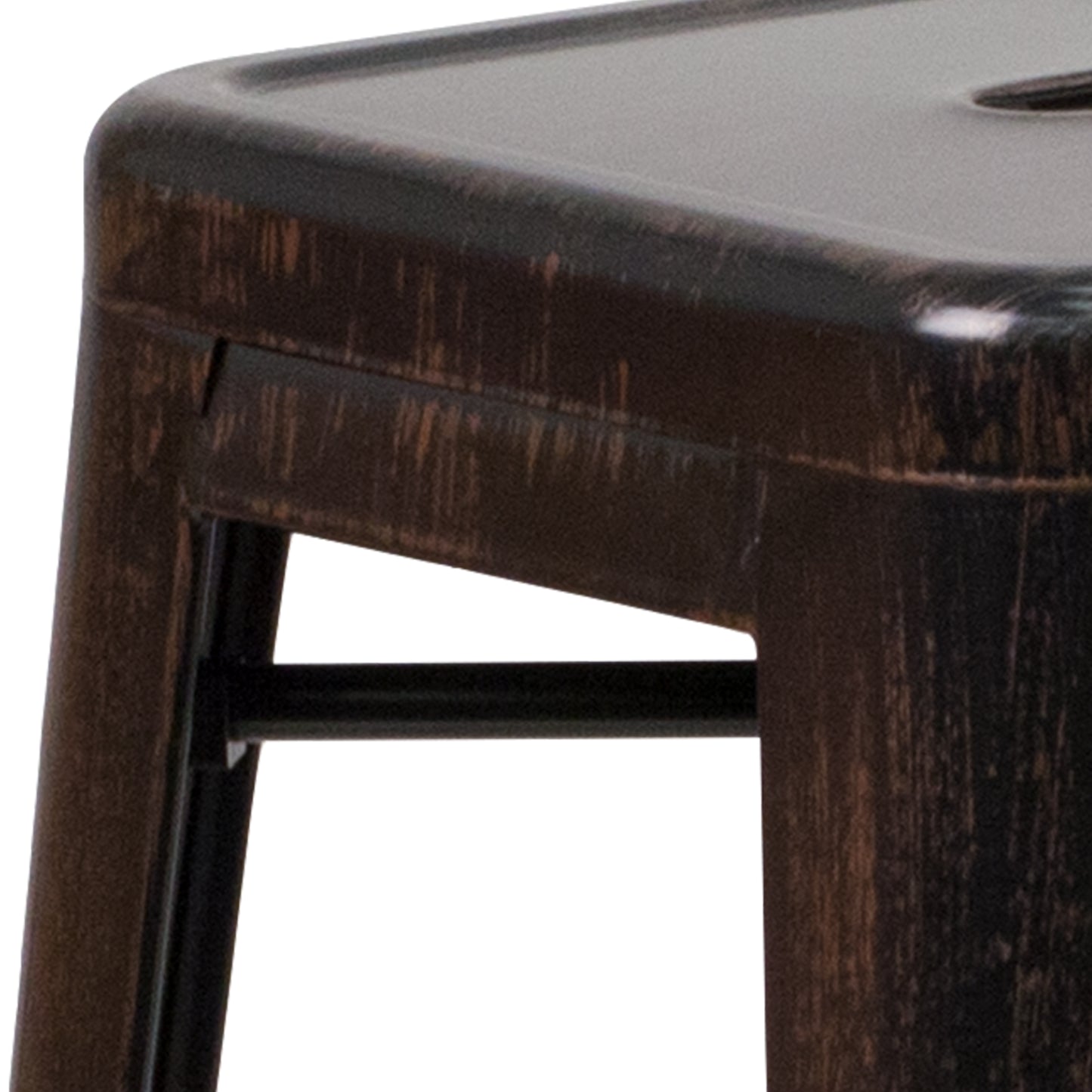 Kai Commercial Grade 30" High Backless Black-Antique Gold Metal Indoor-Outdoor Barstool with Square Seat Black-Antique Gold