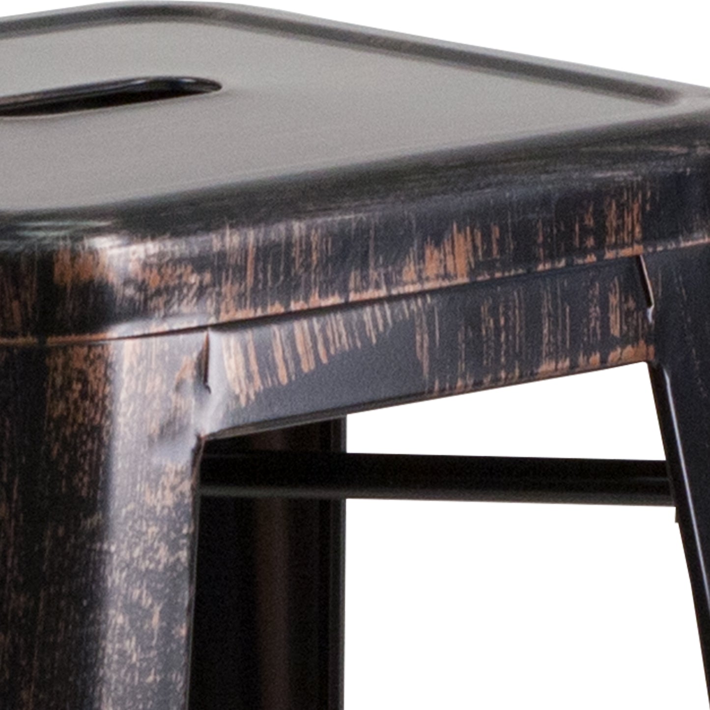 Kai Commercial Grade 30" High Backless Black-Antique Gold Metal Indoor-Outdoor Barstool with Square Seat Black-Antique Gold