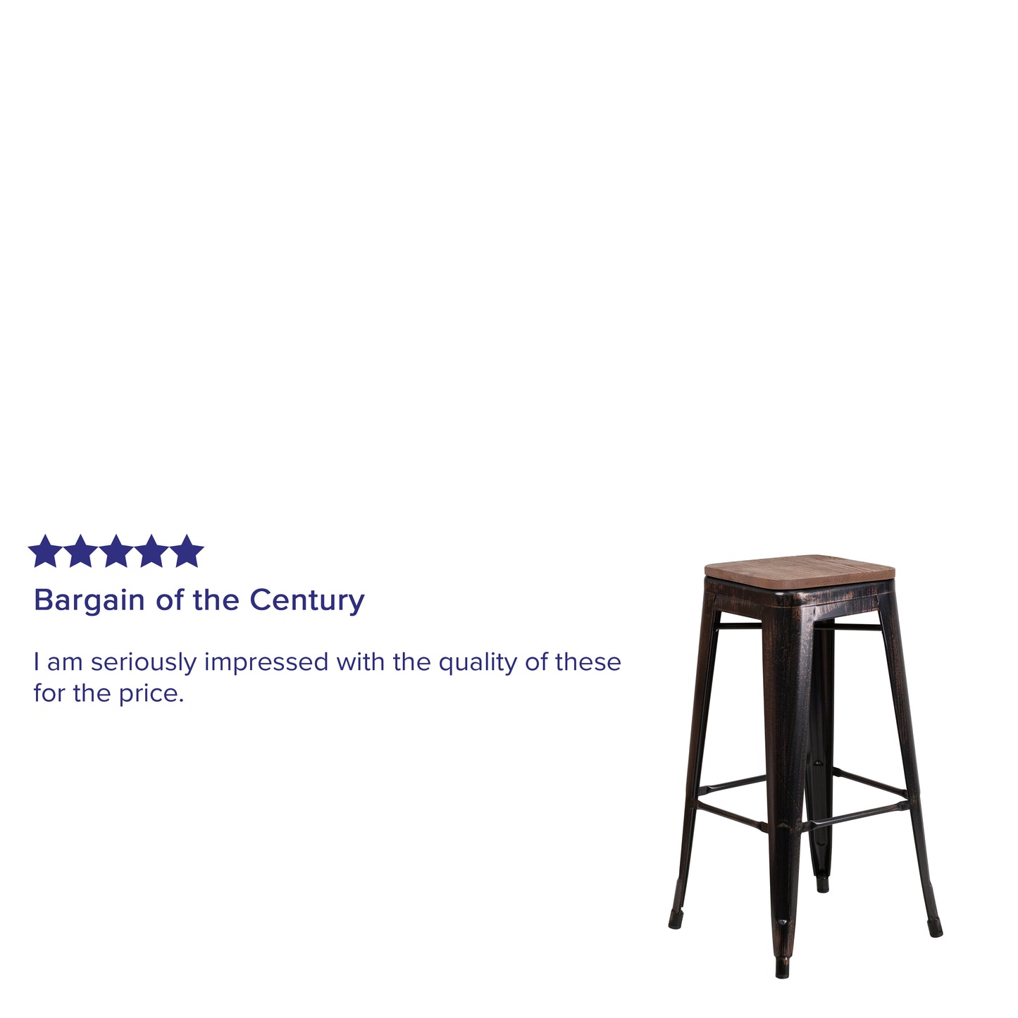 Lily 30" High Backless Black-Antique Gold Metal Barstool with Square Wood Seat Black-Antique Gold