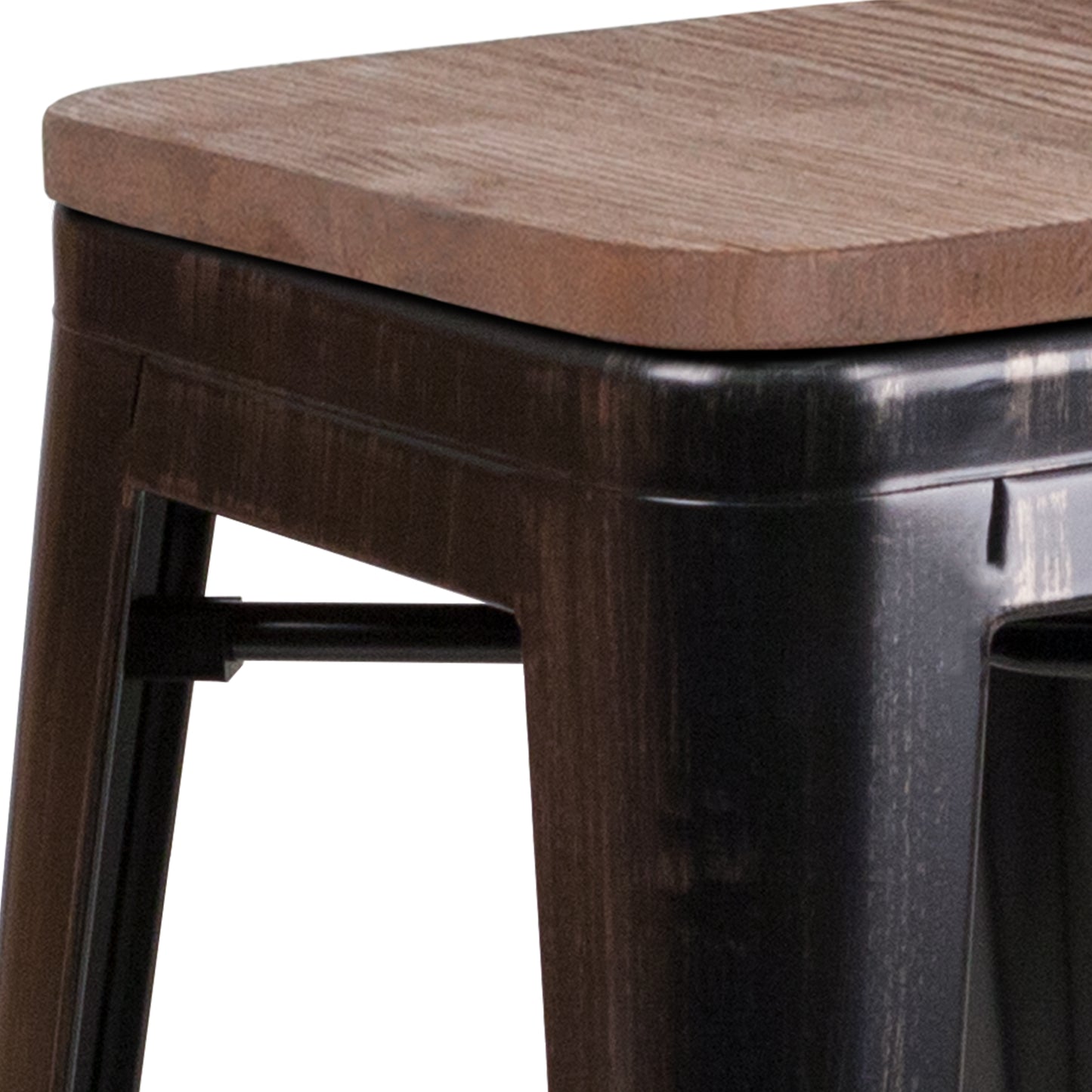 Lily 30" High Backless Black-Antique Gold Metal Barstool with Square Wood Seat Black-Antique Gold