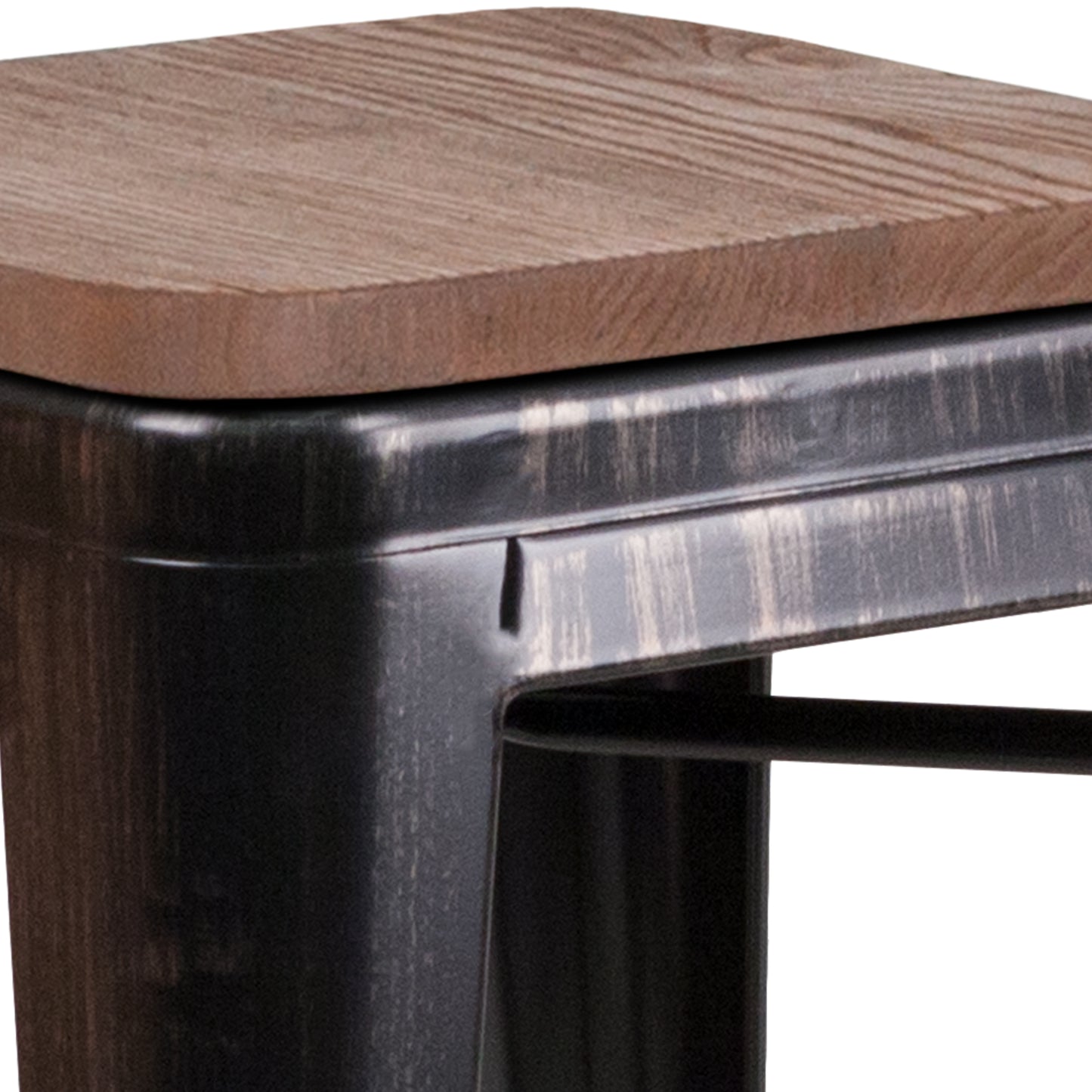 Lily 30" High Backless Black-Antique Gold Metal Barstool with Square Wood Seat Black-Antique Gold