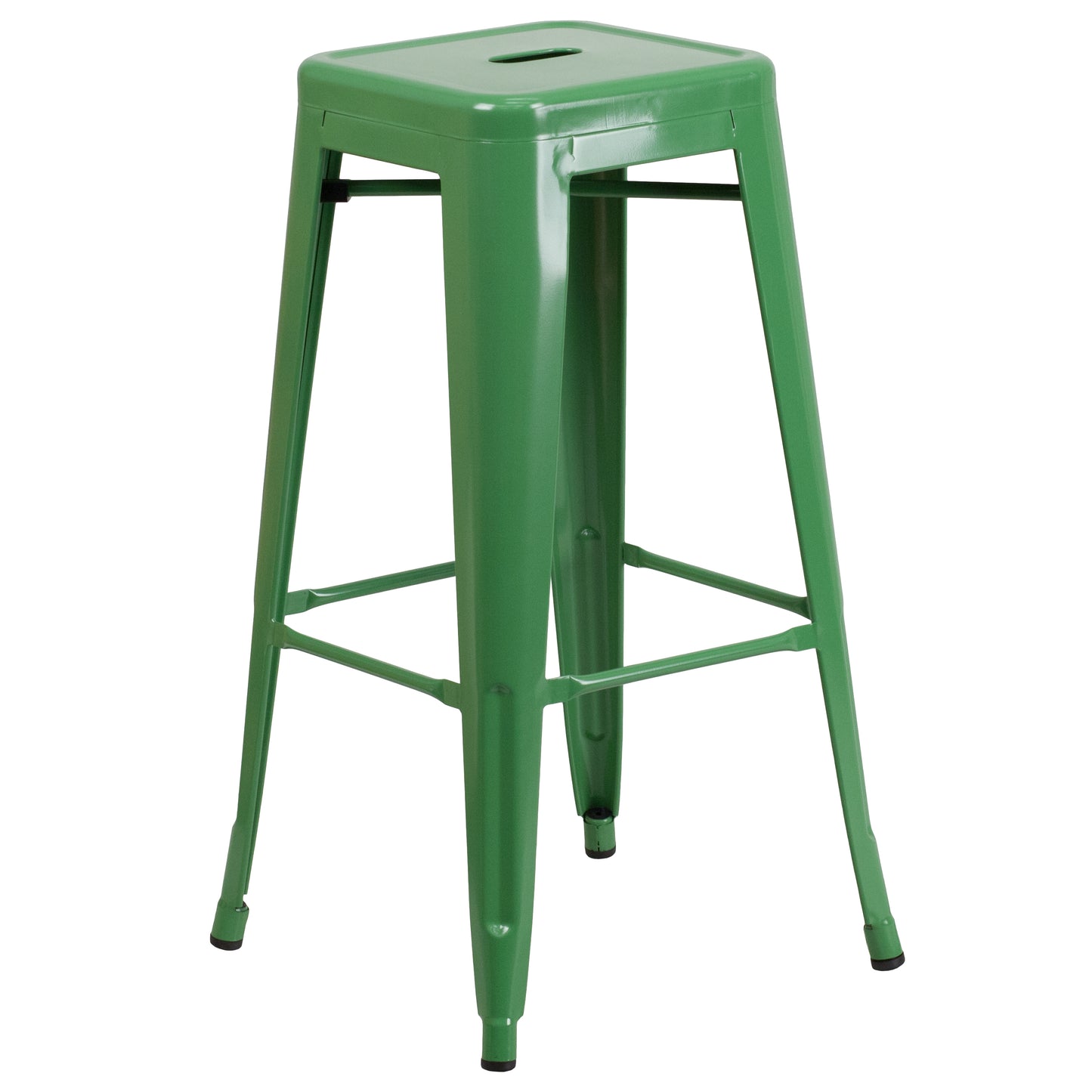 Kai Commercial Grade 30" High Backless Green Metal Indoor-Outdoor Barstool with Square Seat Green