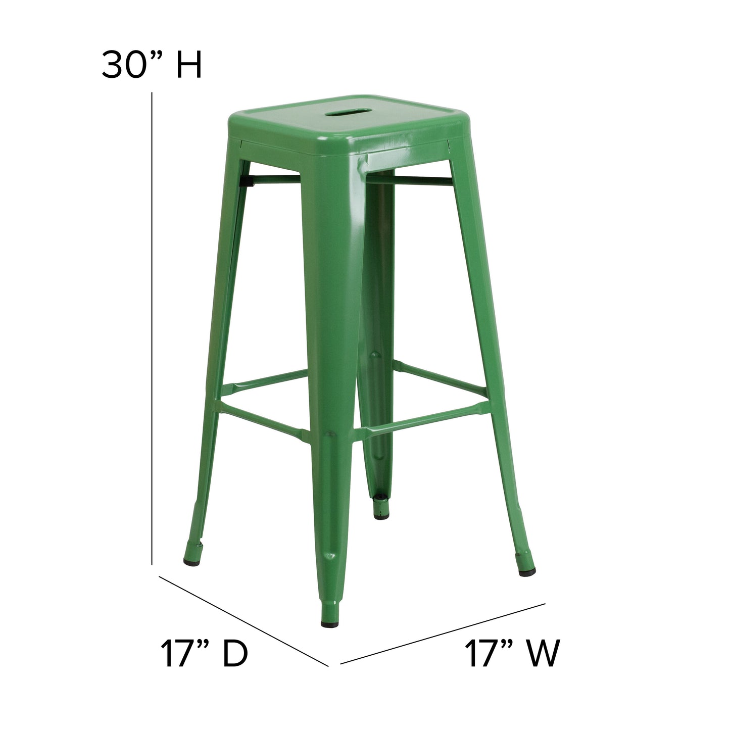 Kai Commercial Grade 30" High Backless Green Metal Indoor-Outdoor Barstool with Square Seat Green