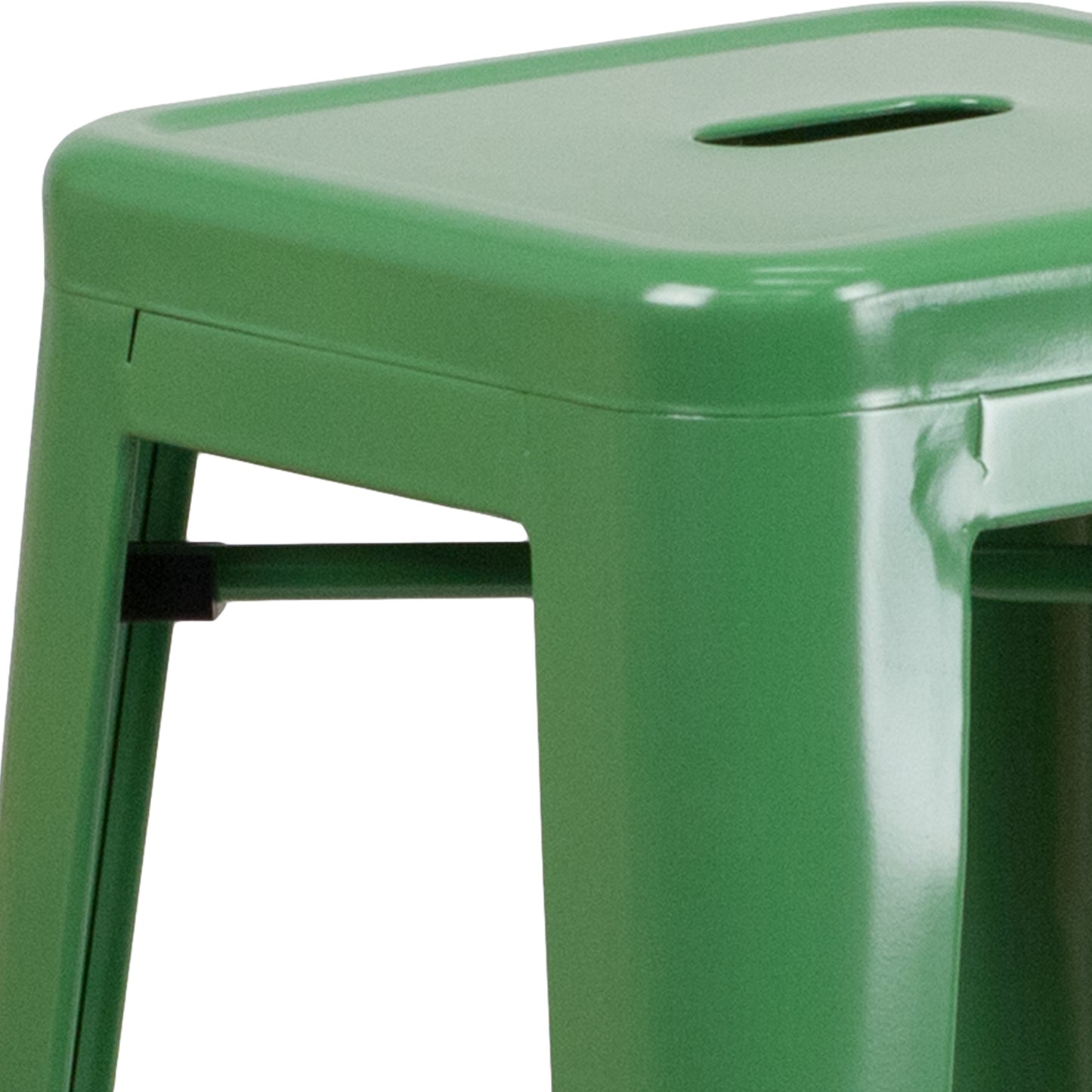 Kai Commercial Grade 30" High Backless Green Metal Indoor-Outdoor Barstool with Square Seat Green