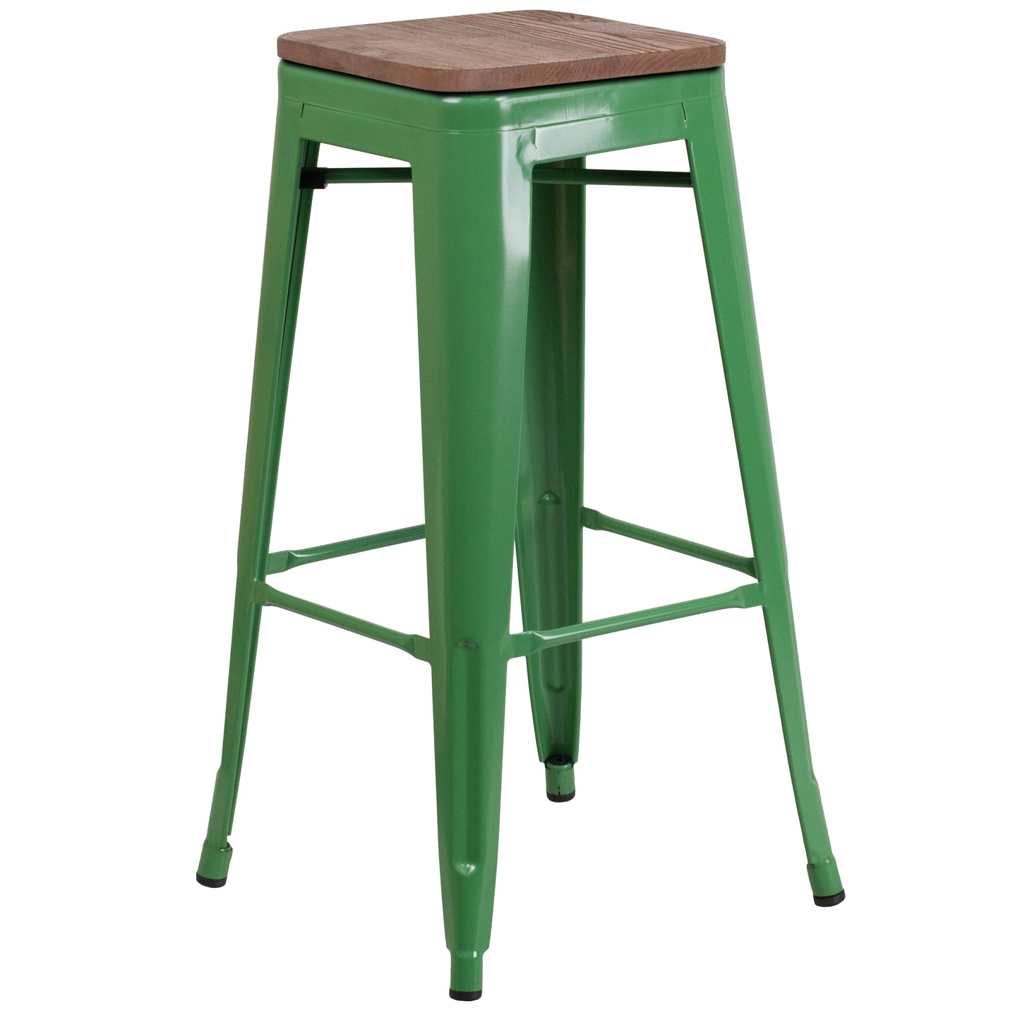 Lily 30" High Backless Green Metal Barstool with Square Wood Seat Green