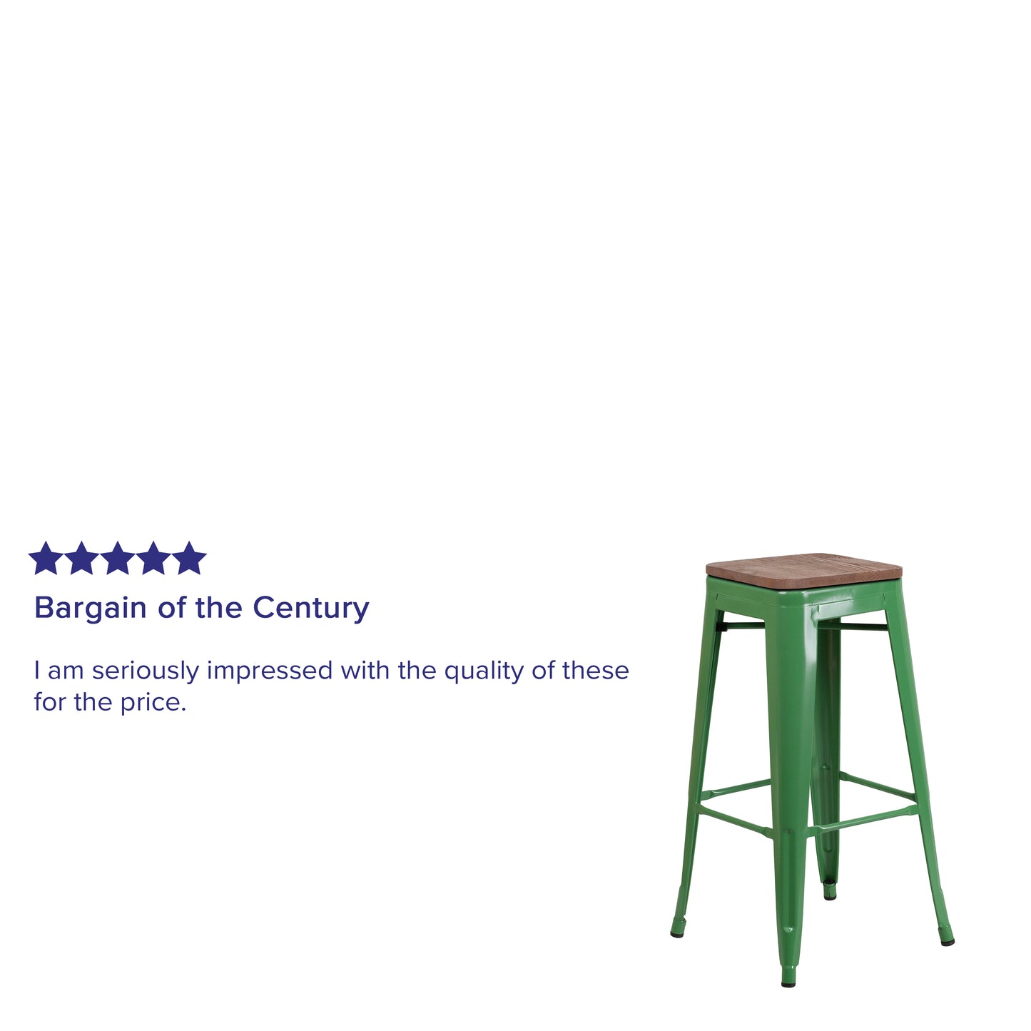 Lily 30" High Backless Green Metal Barstool with Square Wood Seat Green