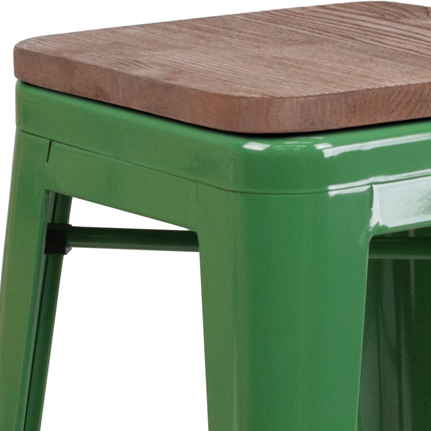 Lily 30" High Backless Green Metal Barstool with Square Wood Seat Green