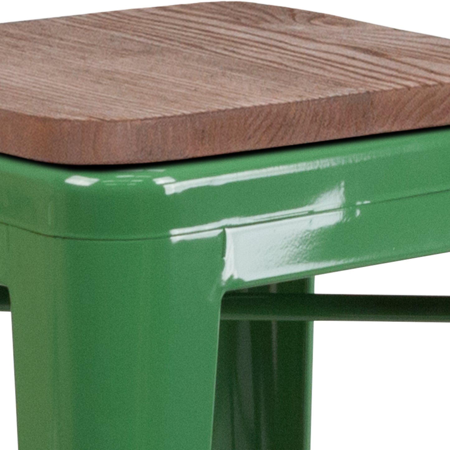 Lily 30" High Backless Green Metal Barstool with Square Wood Seat Green
