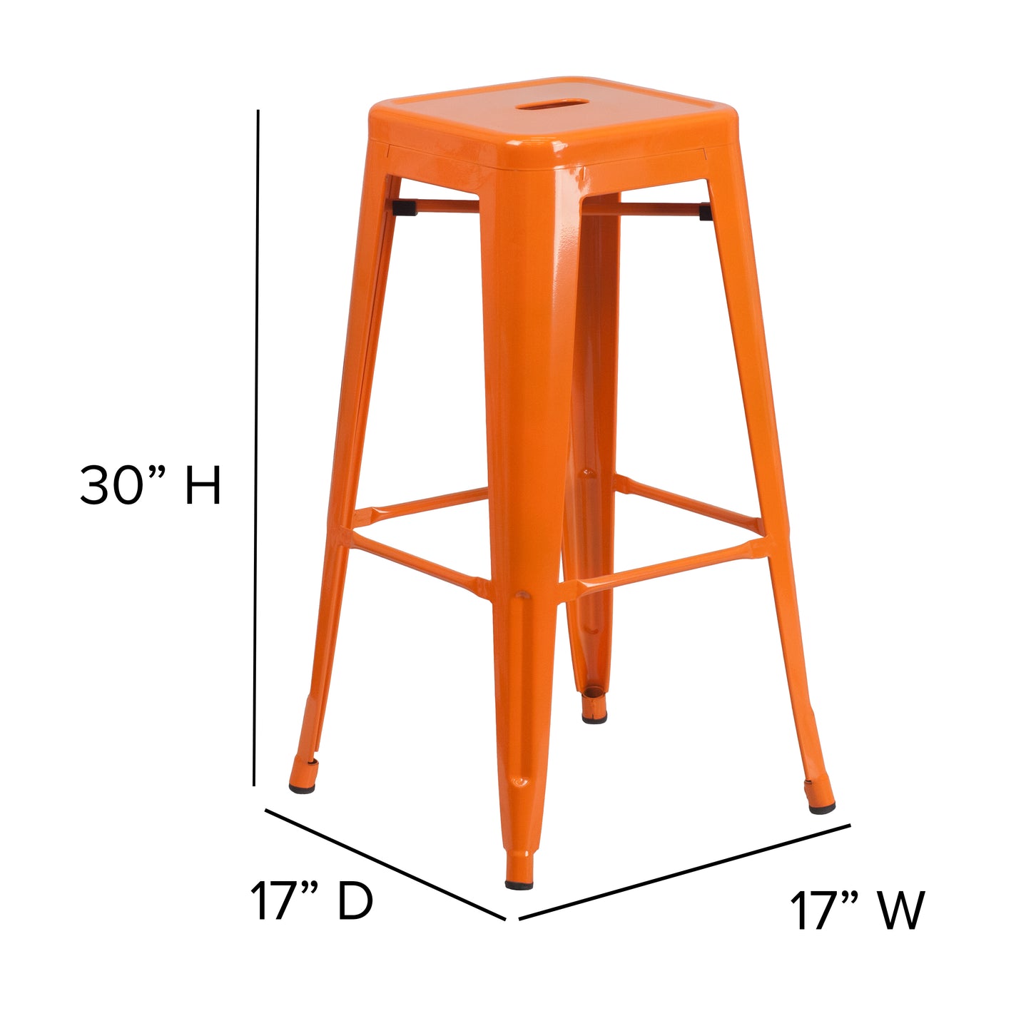 Kai Commercial Grade 30" High Backless Orange Metal Indoor-Outdoor Barstool with Square Seat Orange