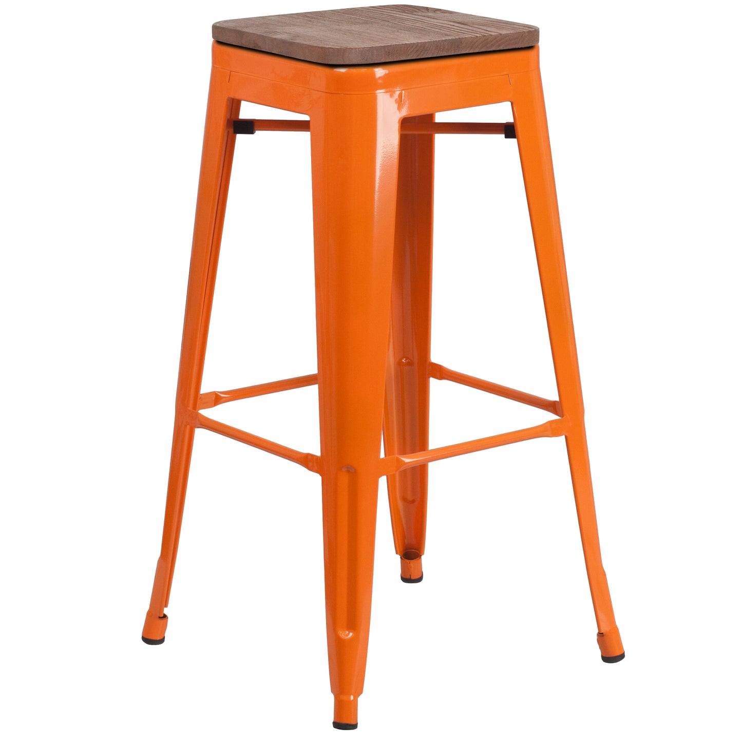 Lily 30" High Backless Orange Metal Barstool with Square Wood Seat Orange