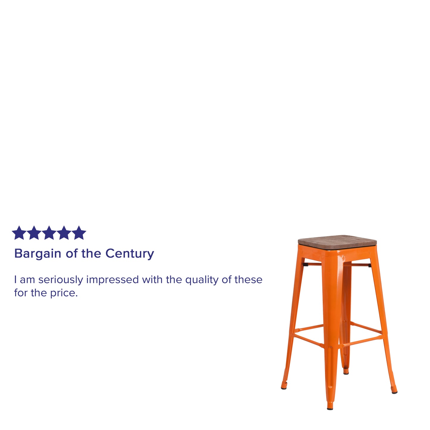 Lily 30" High Backless Orange Metal Barstool with Square Wood Seat Orange