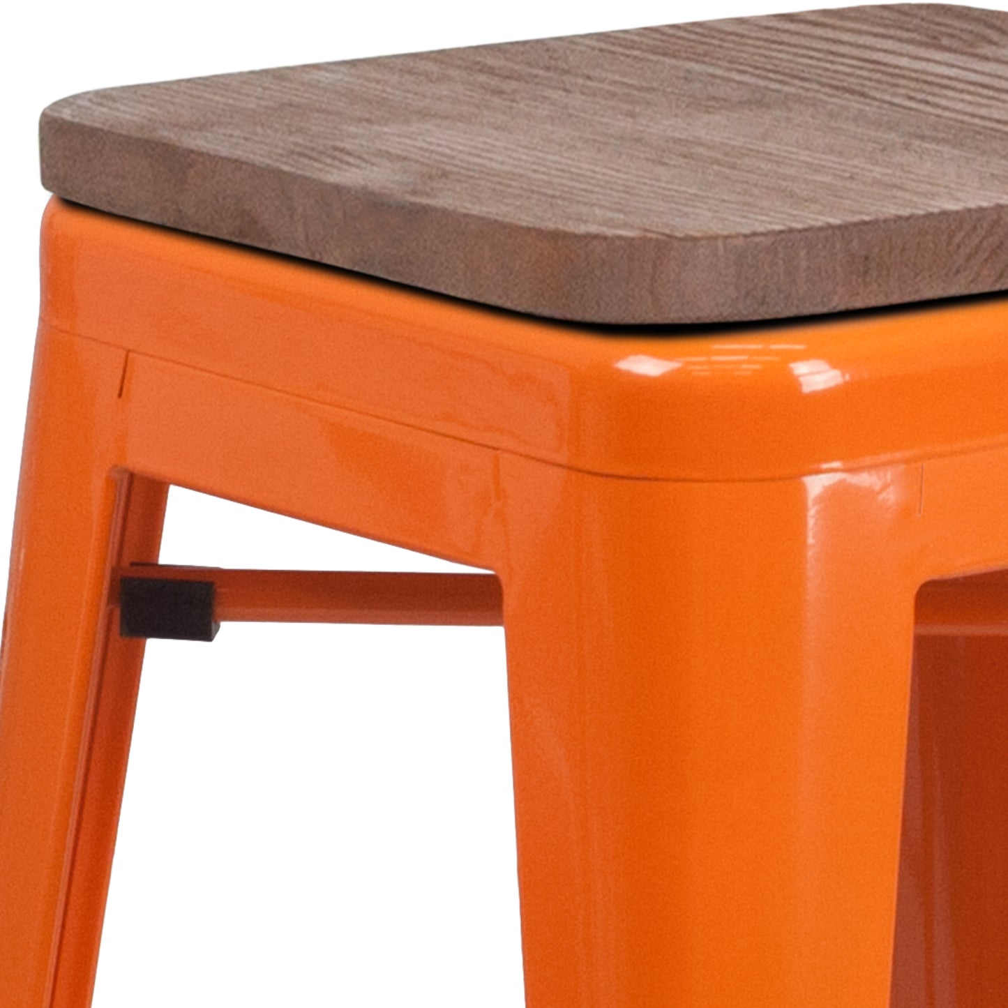 Lily 30" High Backless Orange Metal Barstool with Square Wood Seat Orange