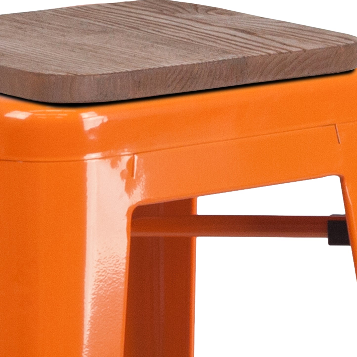 Lily 30" High Backless Orange Metal Barstool with Square Wood Seat Orange
