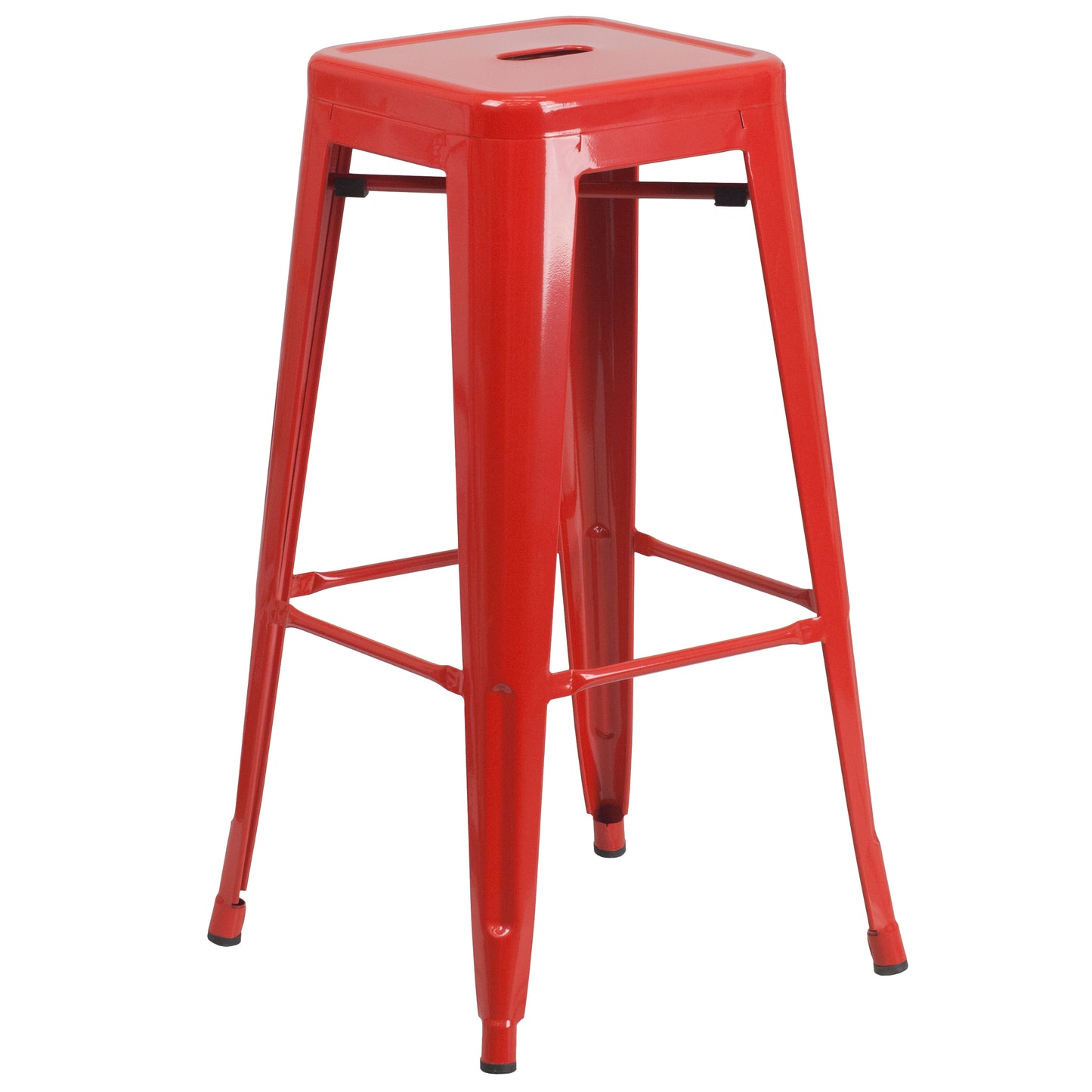 Kai Commercial Grade 30" High Backless Red Metal Indoor-Outdoor Barstool with Square Seat Red