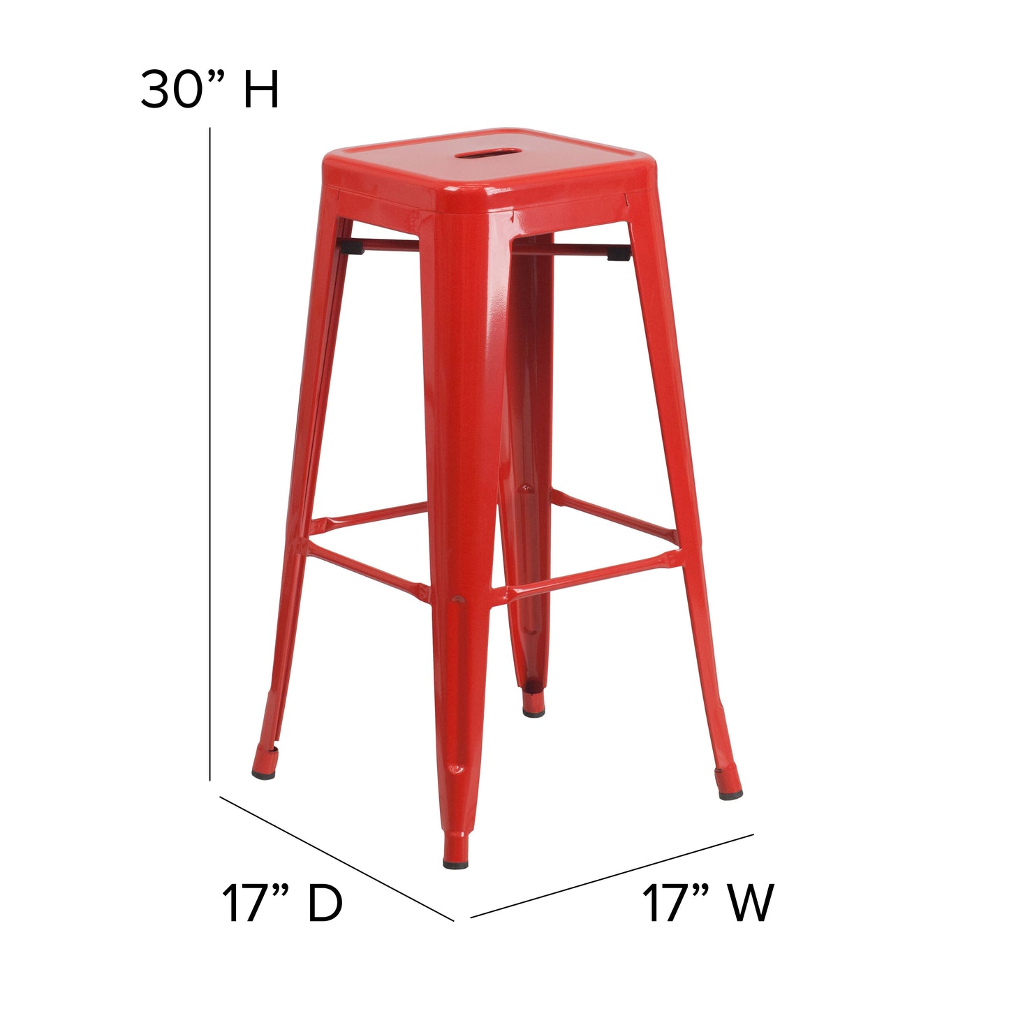 Kai Commercial Grade 30" High Backless Red Metal Indoor-Outdoor Barstool with Red Poly Resin Wood Seat Red Seat/Red Frame