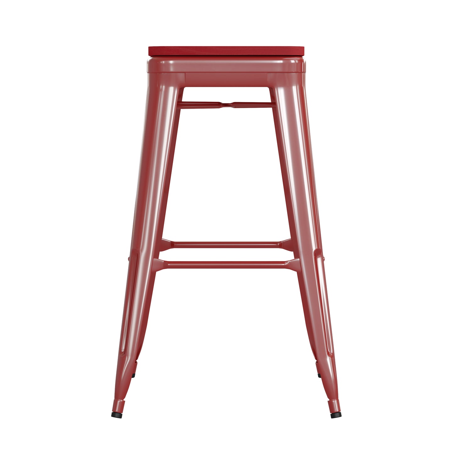 Kai Commercial Grade 30" High Backless Red Metal Indoor-Outdoor Barstool with Red Poly Resin Wood Seat Red Seat/Red Frame
