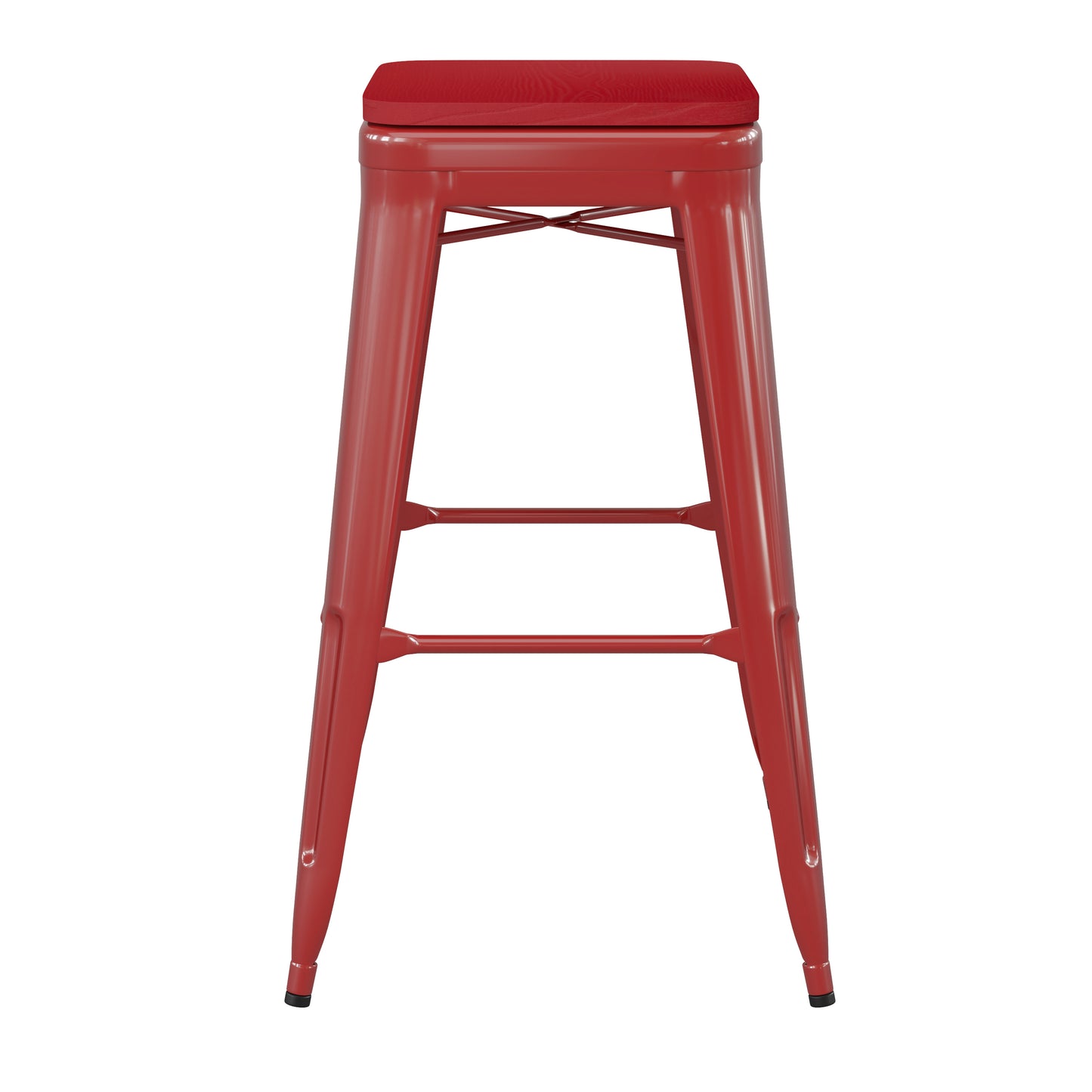 Kai Commercial Grade 30" High Backless Red Metal Indoor-Outdoor Barstool with Red Poly Resin Wood Seat Red Seat/Red Frame