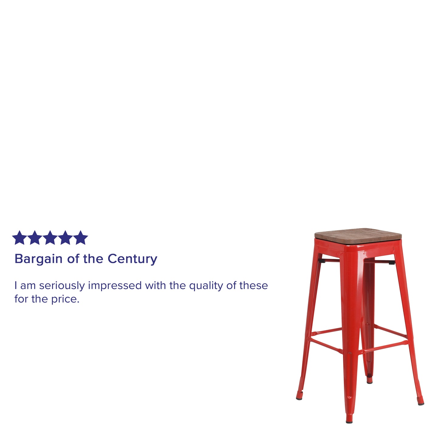 Lily 30" High Backless Red Metal Barstool with Square Wood Seat Red