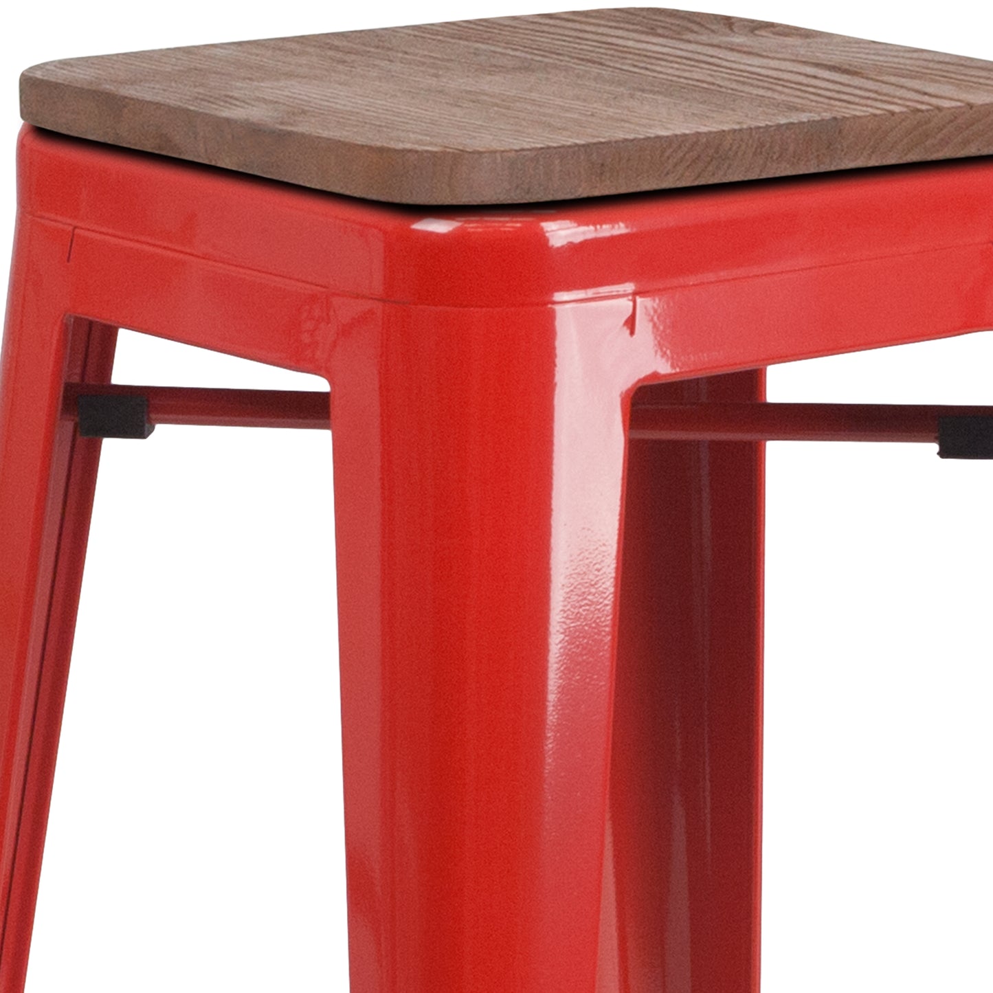 Lily 30" High Backless Red Metal Barstool with Square Wood Seat Red