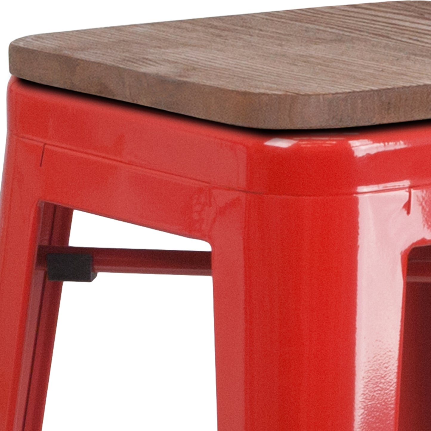 Lily 30" High Backless Red Metal Barstool with Square Wood Seat Red