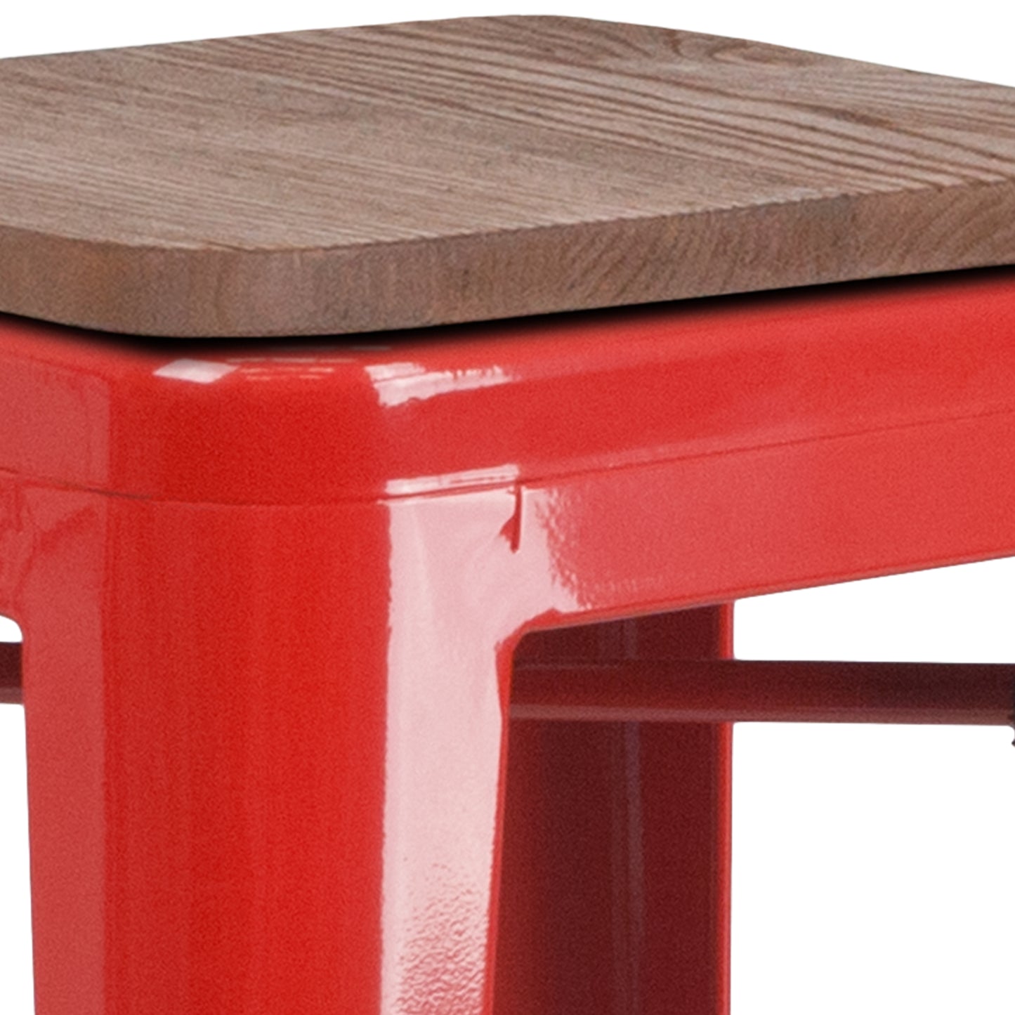 Lily 30" High Backless Red Metal Barstool with Square Wood Seat Red