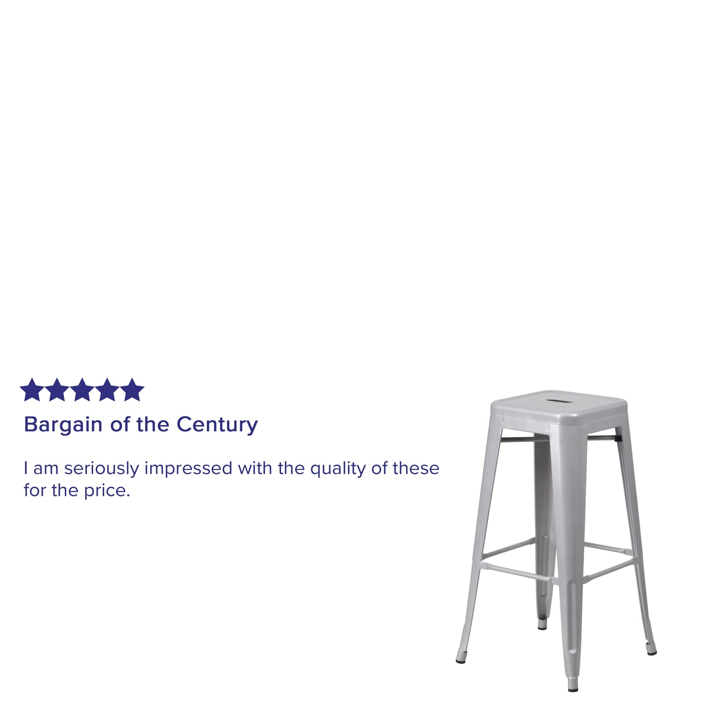 Kai Commercial Grade 30" High Backless Silver Metal Indoor-Outdoor Barstool with Square Seat Silver