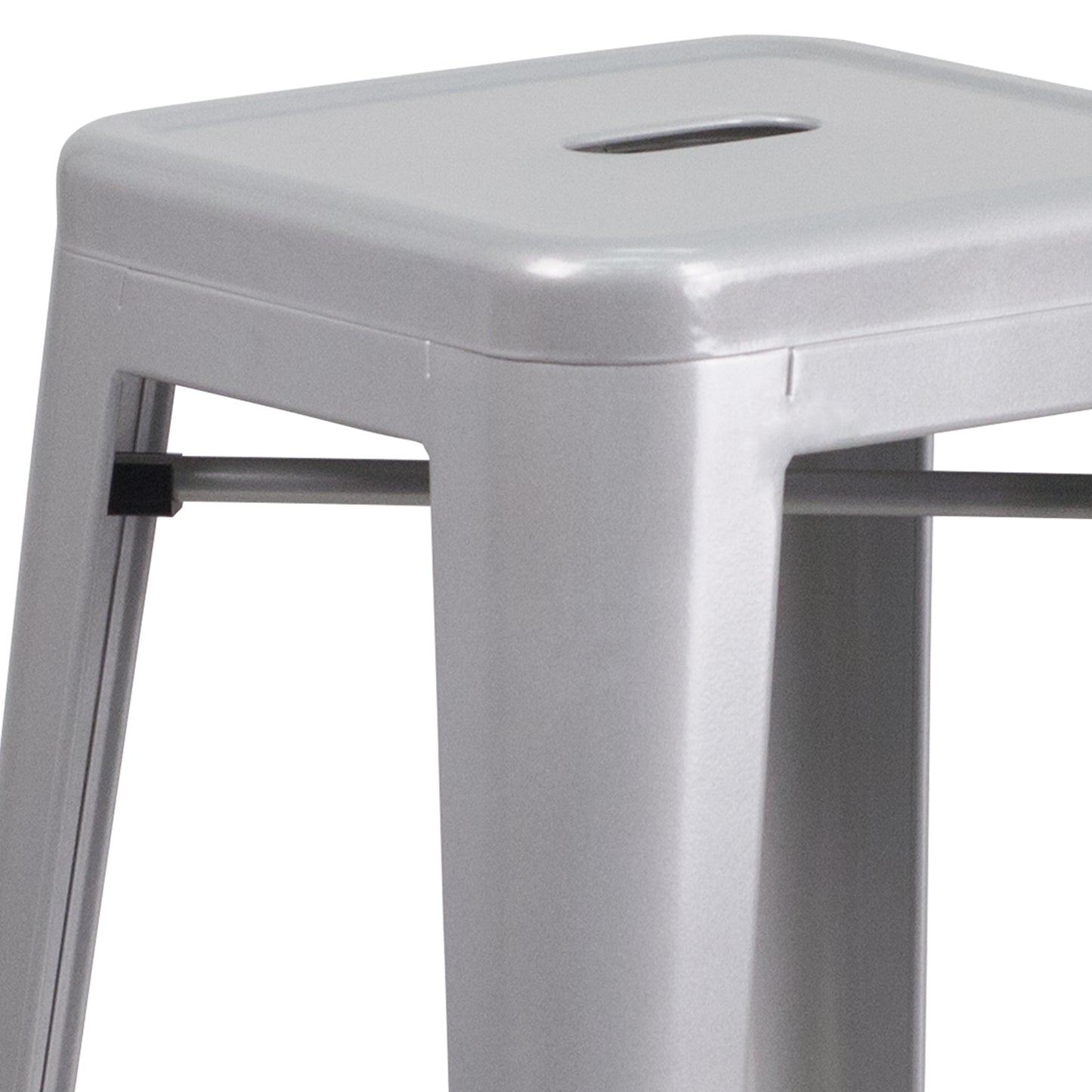 Kai Commercial Grade 30" High Backless Silver Metal Indoor-Outdoor Barstool with Square Seat Silver